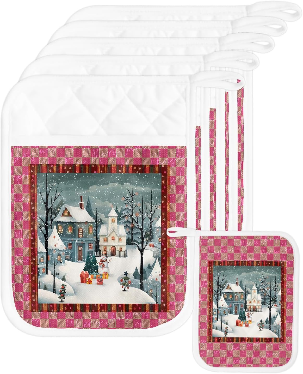 Juego de 4 agarraderas de tela de toalla de invierno para cocina, antideslizante y aislante de calor, juego de agarraderas de tela de toalla con