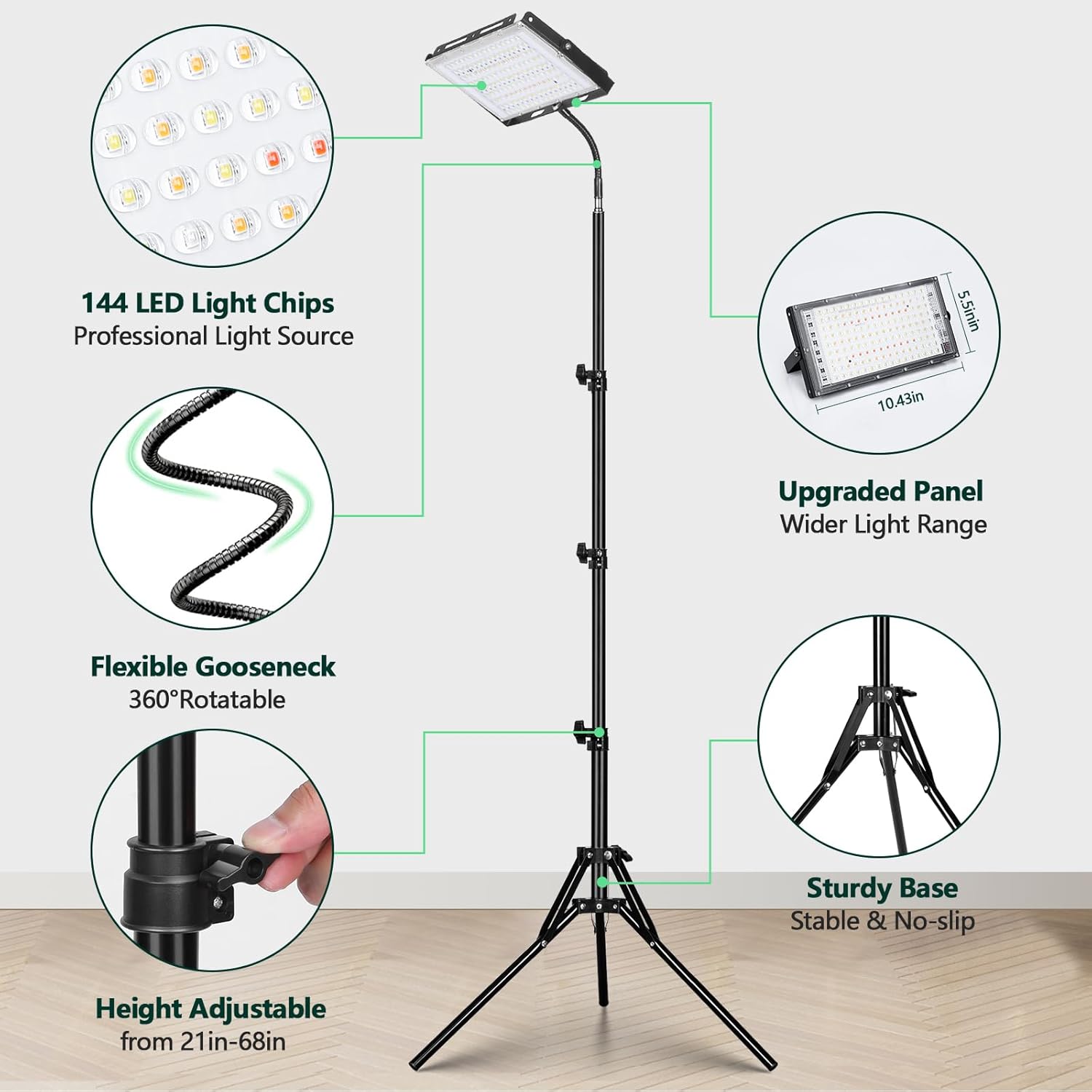 LBW Luces de cultivo de pie para plantas de interior, espectro completo de 144 luces LED, lámpara de cultivo de planta mejorada con soporte de