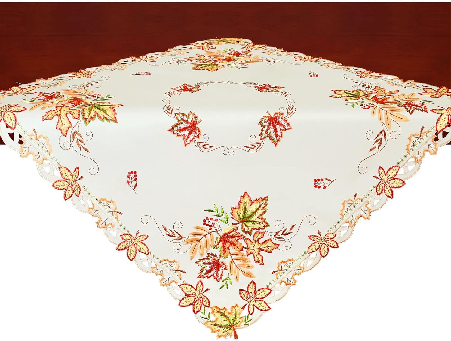 Simhomsen Mantel cuadrado pequeño con hojas de arce para Acción de Gracias, otoño, manteles para mesa auxiliar, mesa de té (33 x 33 pulgadas)