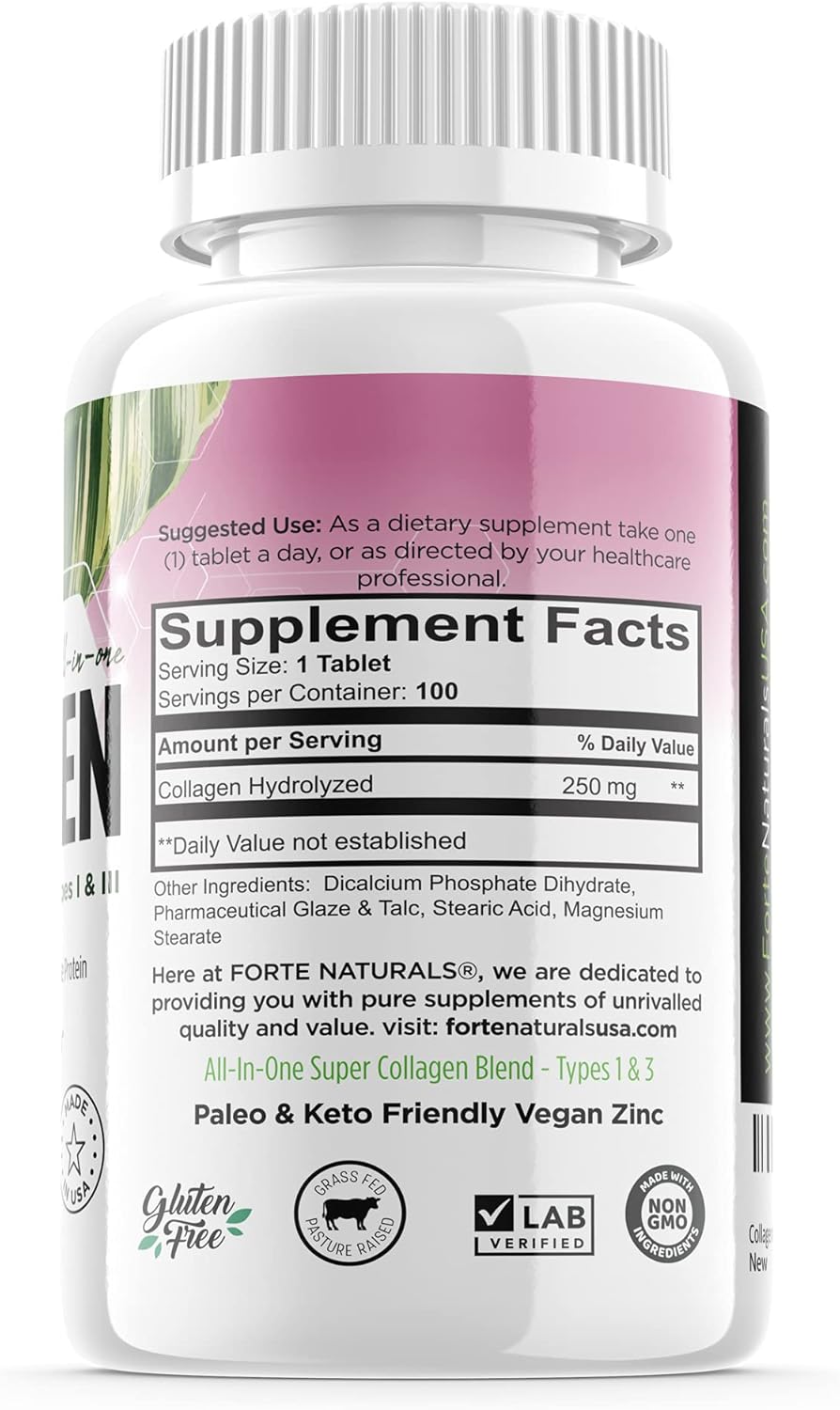 FORTE NATURALS Píldoras de péptidos de colágeno hidrolizados aptas para ceto suplementos de proteína de colágeno hidrolizado orgánico cápsulas de - Imagen 3