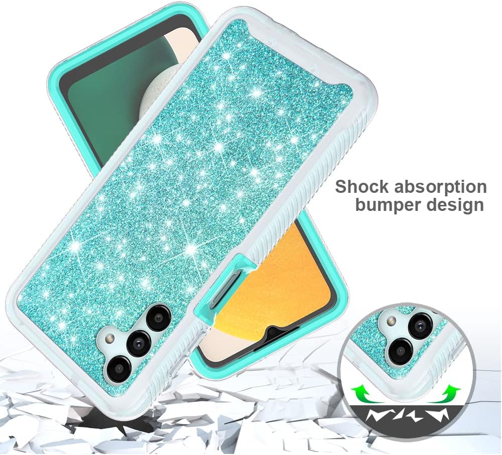 TJS Funda compatible con Samsung Galaxy A13 5G, con protector de pantalla integrado, cubierta protectora de cuerpo completo con purpurina y bonito
