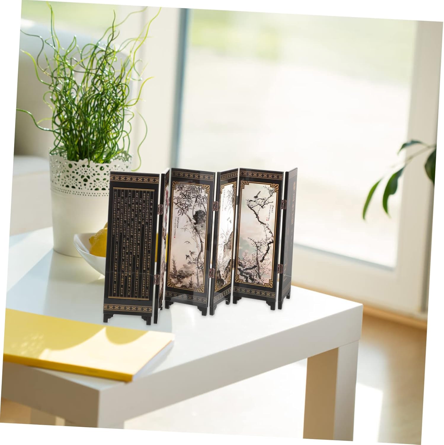 Zerodeko Adornos decorativos para pantalla de escritorio, cambiador de habitación, mini pantalla de laca, decoración oriental, pantalla plegable