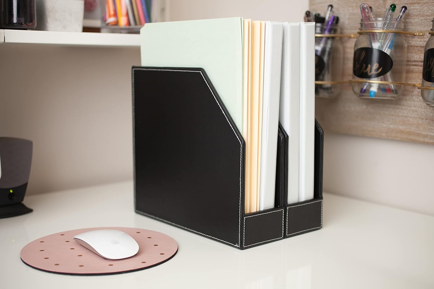 MobileVision Executive – Carpeta vertical de piel sintética y organizador de productos de oficina, archivos, revistas, bloc de notas, libros y más,