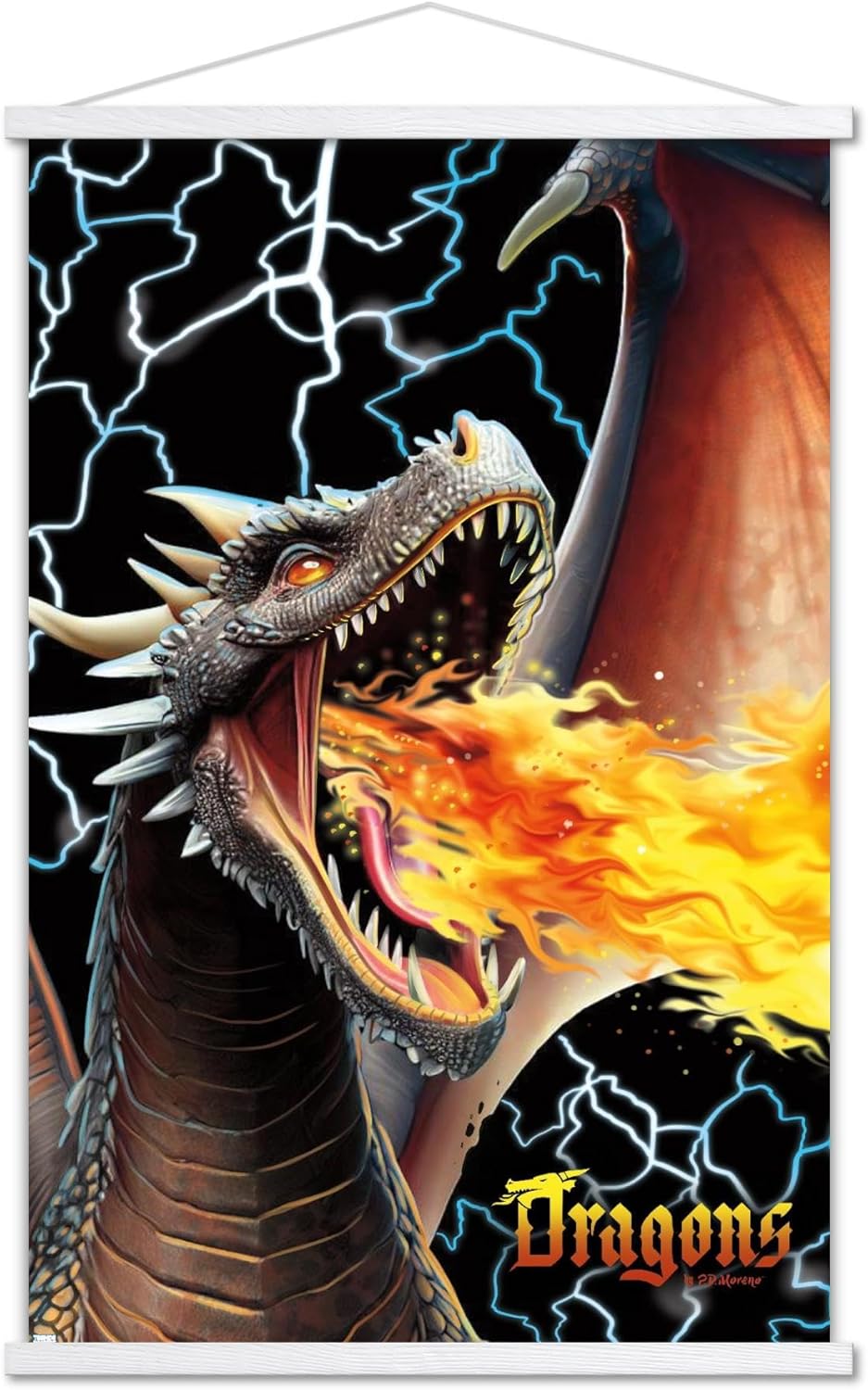 Trends International PD Moreno – Póster de pared de Dragon Lightning, 22.37 x 34.00 pulgadas, paquete de impresión premium y colgador blanco
