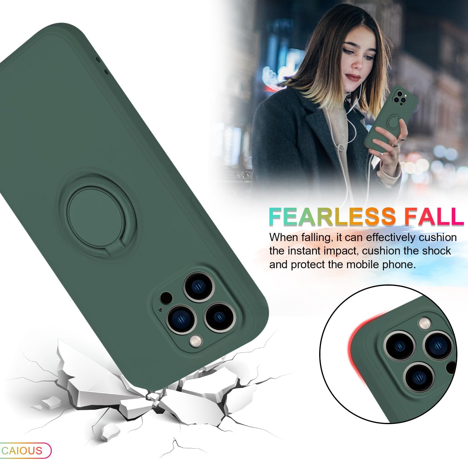 Funda para iPhone 15 Pro (lanzado en 2023), funda de silicona con anillo giratorio de 360, soporte magnético para automóvil, funda protectora con