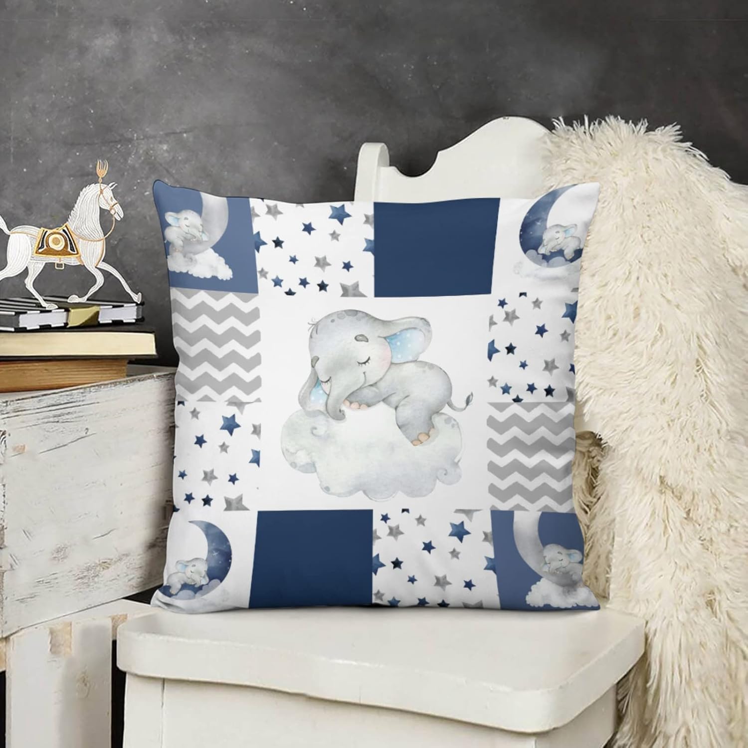 Funda de almohada decorativa de elefante dormido para bebé, diseño de elefante dormido, con frase “Dream Big Little One You Are So Loved”,