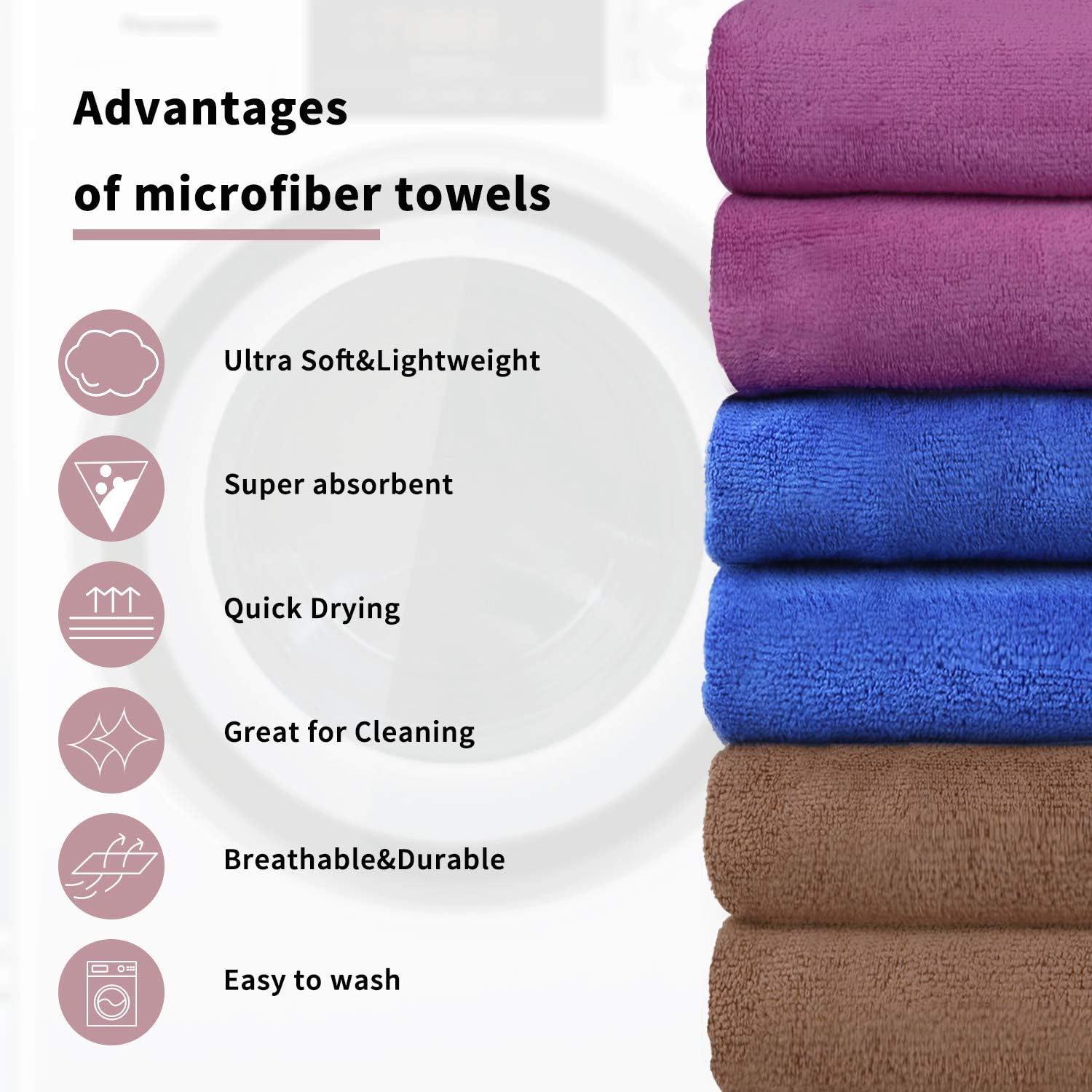 MERRY HOME Juego de 6 toallas de baño de microfibra de 27 x 55 pulgadas, ultra suaves y absorbentes, de secado rápido, para baño, piscina, spa y
