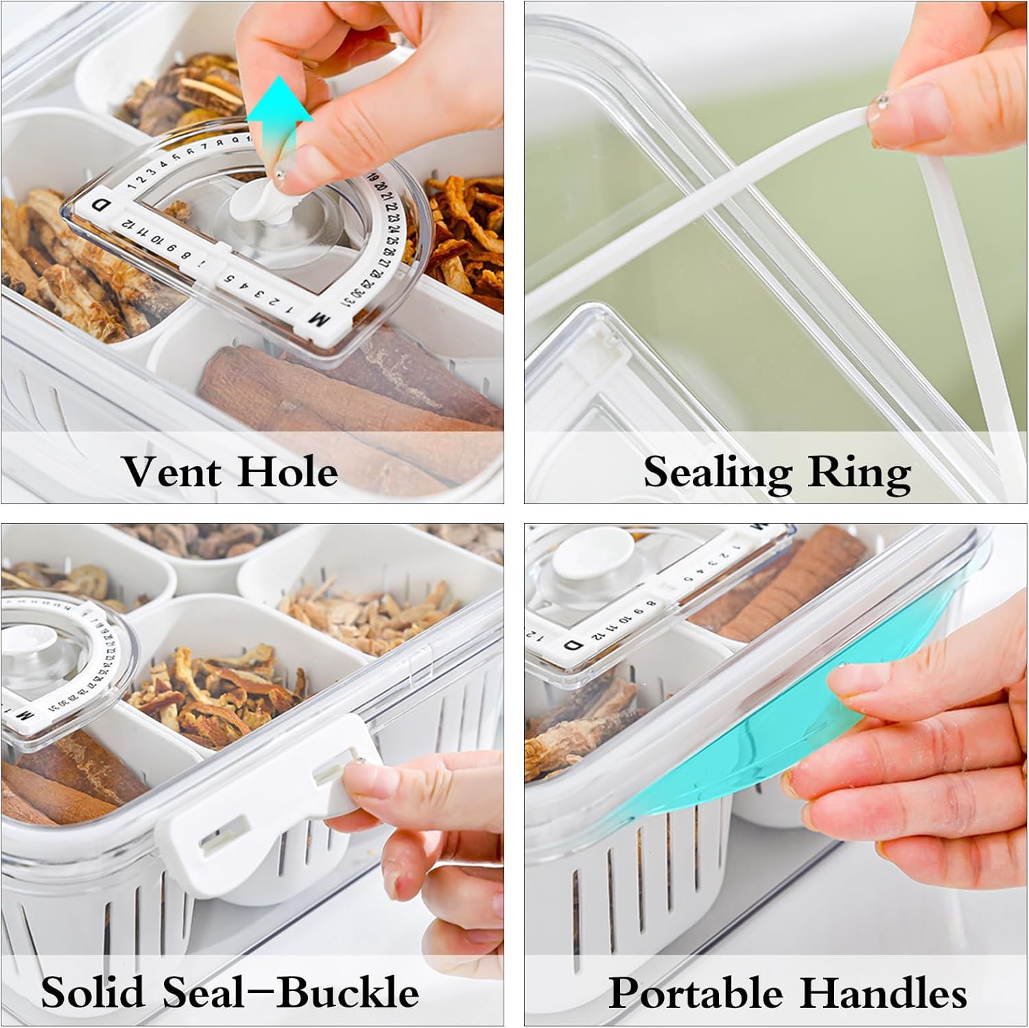 MineSign Paquete de 2 bandejas divididas para servir alimentos con tapas, caja apilable para dulces, frutos secos, especias, frutas y verduras con 6