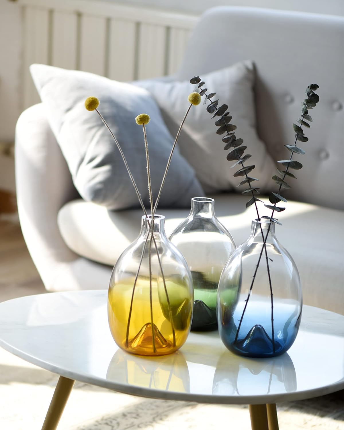 CONVIVA Jarrón de cristal para flores, moderno centro de mesa decorativo, diseño simple, soplado a mano, decoración del hogar, cocina, comedor, sala