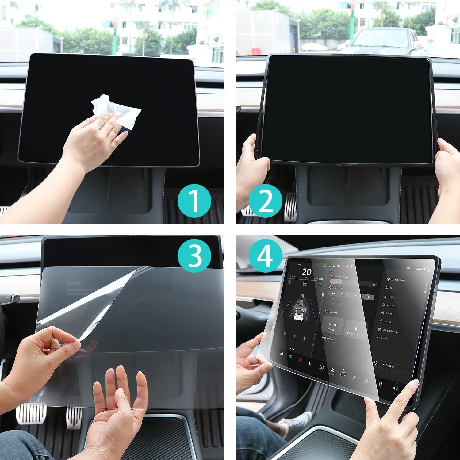 LOOLZVELILOAP GlasTR EZ FIT – Protector de pantalla de vidrio templado diseñado para Tesla Model 3  Y, cristal transparente
