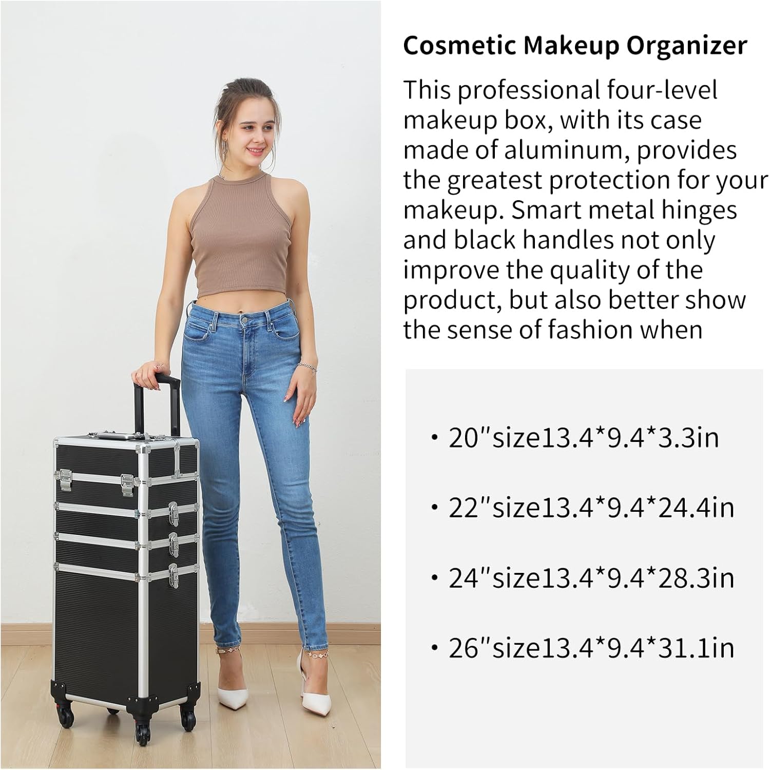 5 en 1 Rolling Maquillaje Tren Caja Profesional Grande Almacenamiento Carro Cosmético, Negro –