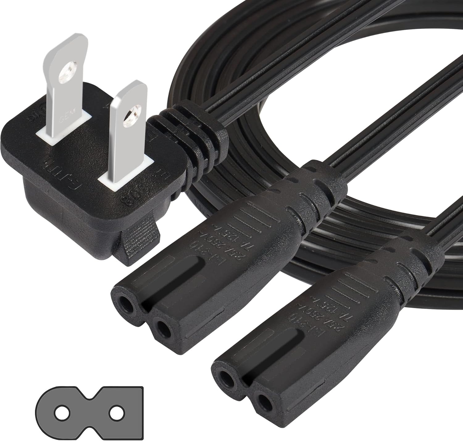 GINTOOYUN Cable de alimentación dividido en Y polarizado de 6 pies y 90 grados y 2 puntas, 2 ranuras a doble IEC320 C7 cable de pared de CA para