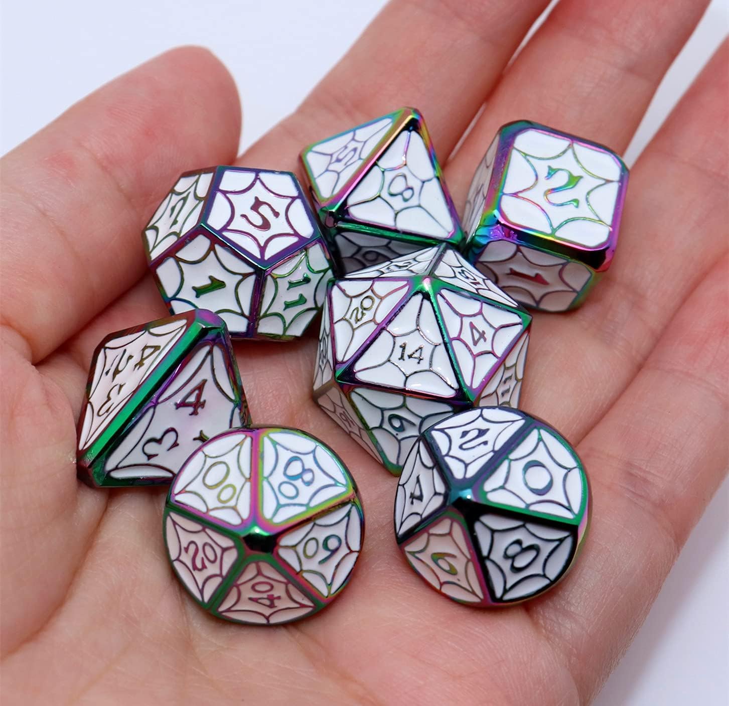 Dados poliédricos DND dados de aleación blanca con borde de dados coloridos para Calabozos y Dragones Pathfinder Juego de dados Juego de dados de