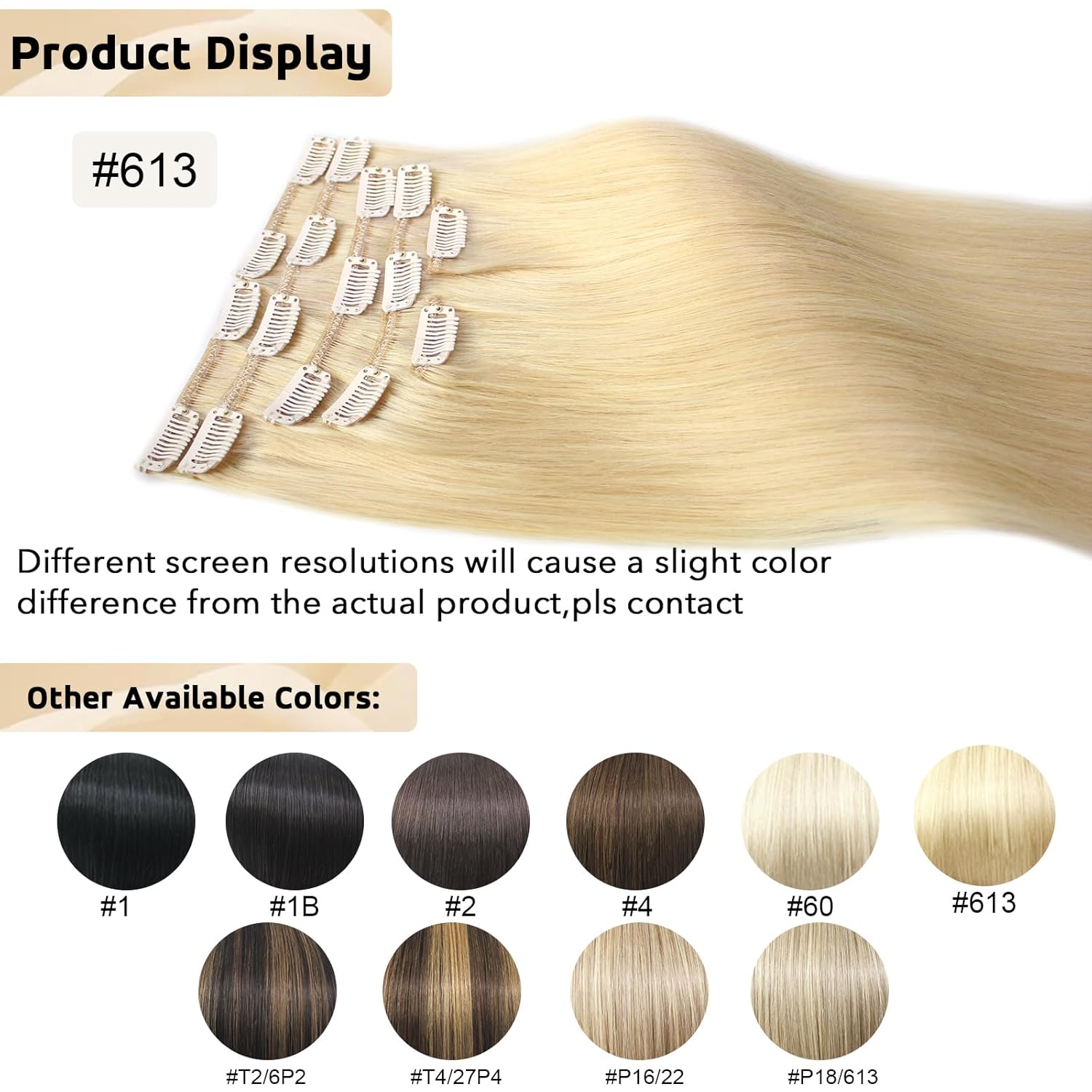 Atbering Extensiones de cabello humano real con broches, color rubio decolorado, extensiones de cabello virgen con clip, para cabello lacio o