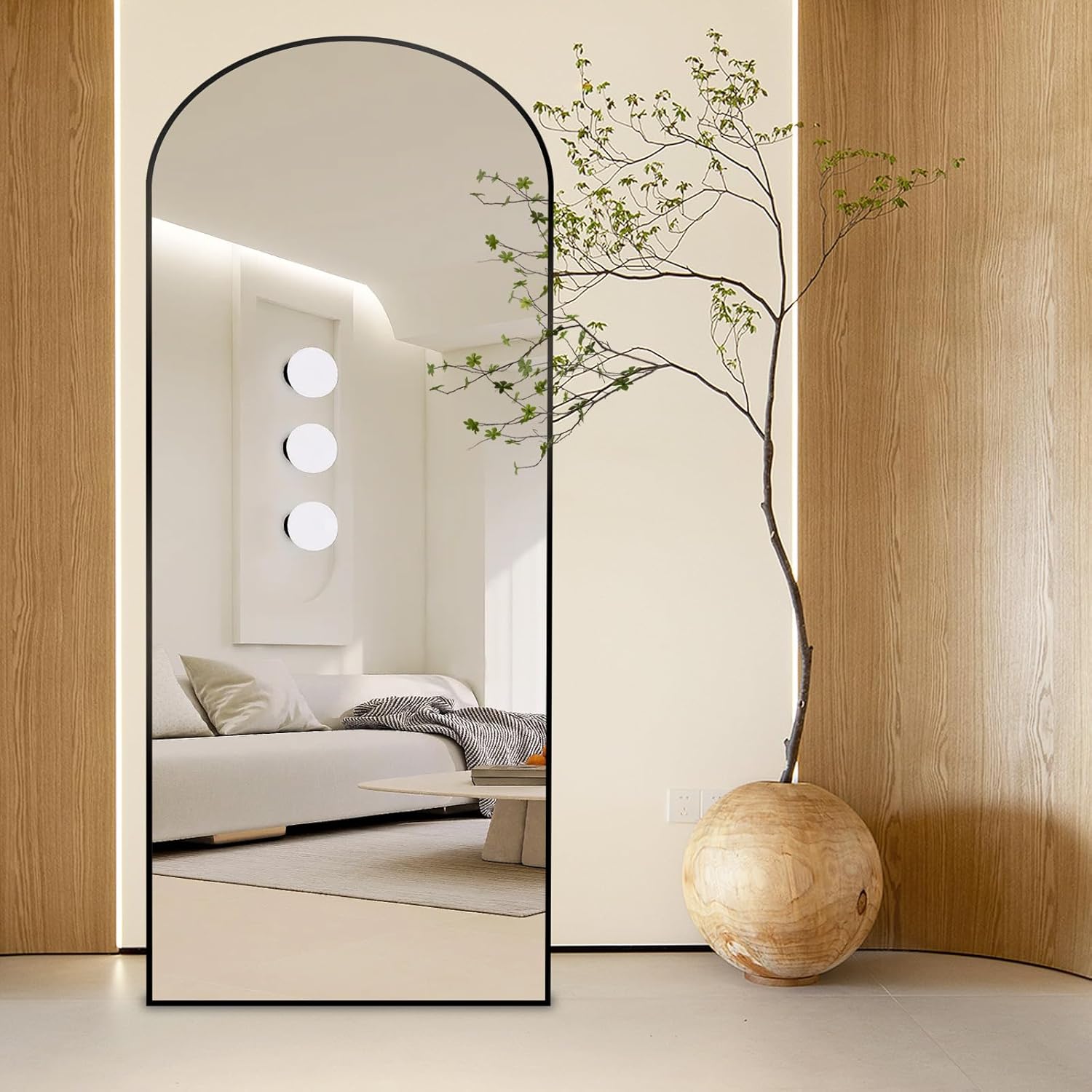 GETOVIN Espejo de longitud completa de 65 x 22 pulgadas, espejo grande de suelo con soporte de pared, espejo de cuerpo completo, espejo de pie,