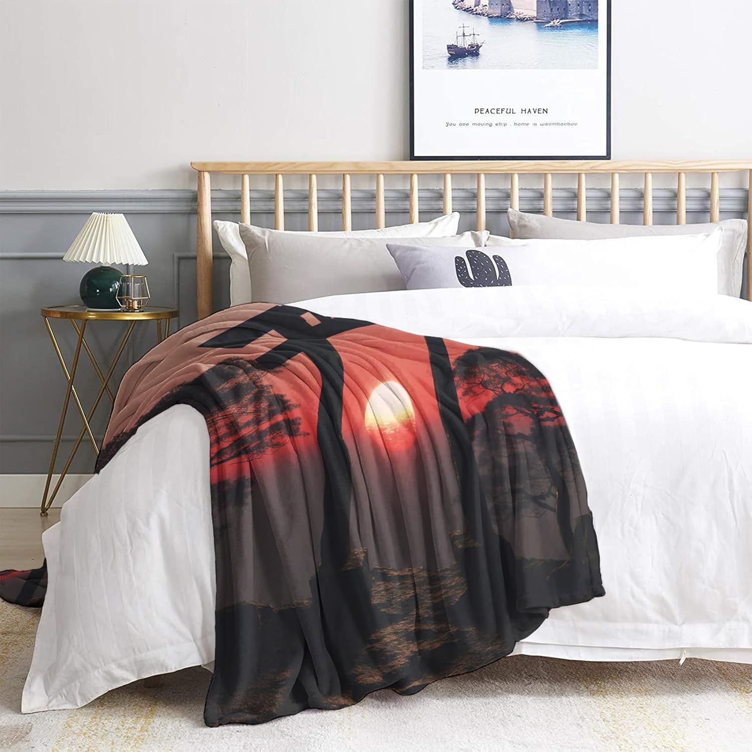 zcwl Manta japonesa de forro polar para sofá, cama, sofá, manta con estampado de Torii japonés, manta de franela de felpa súper suave y acogedora,