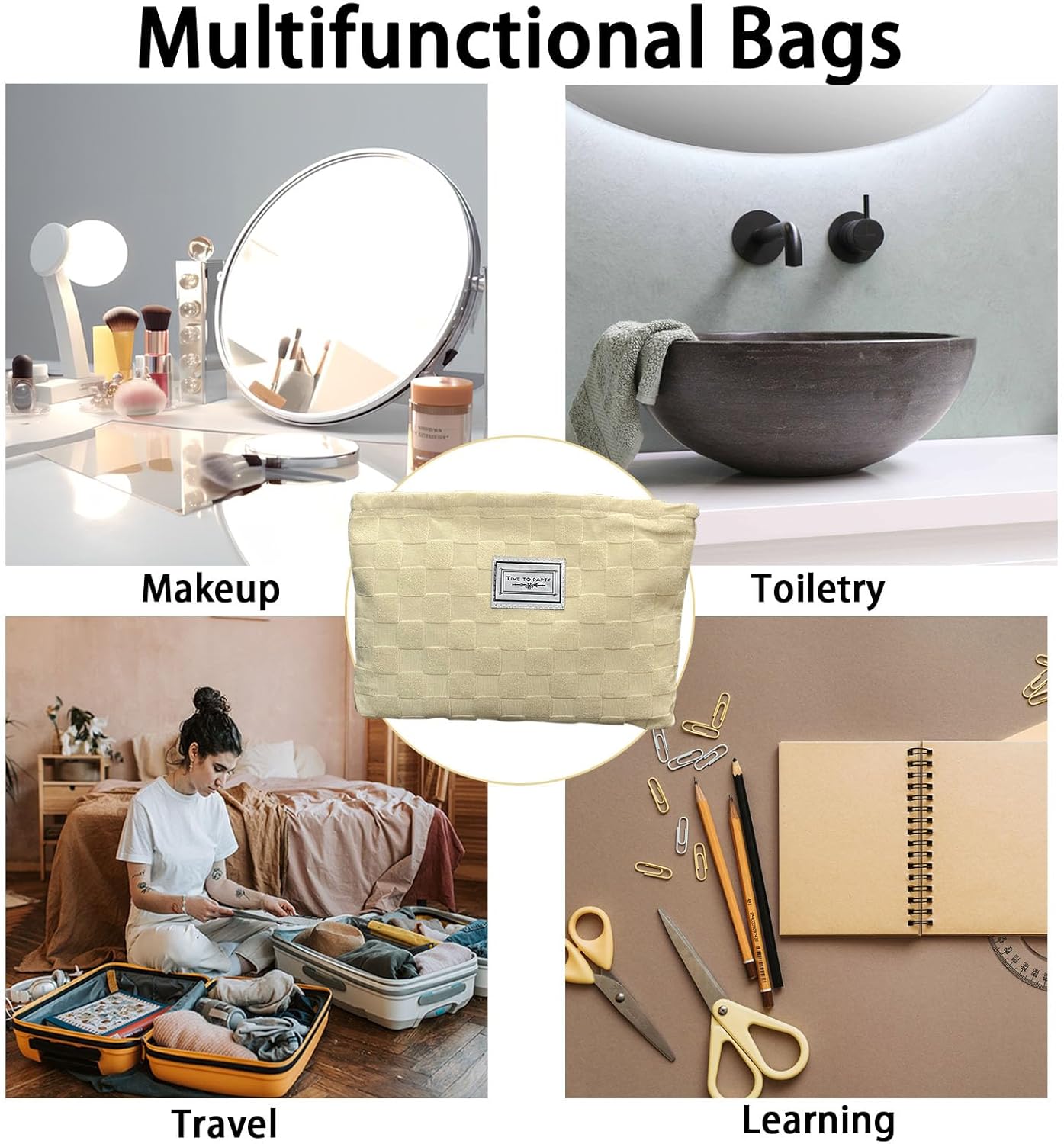SEAMOON Bolsa de cosméticos, bolsa de maquillaje estética,Pequeña bolsa de maquillaje para viajes,Bolsa de cosméticos de gran capacidad para