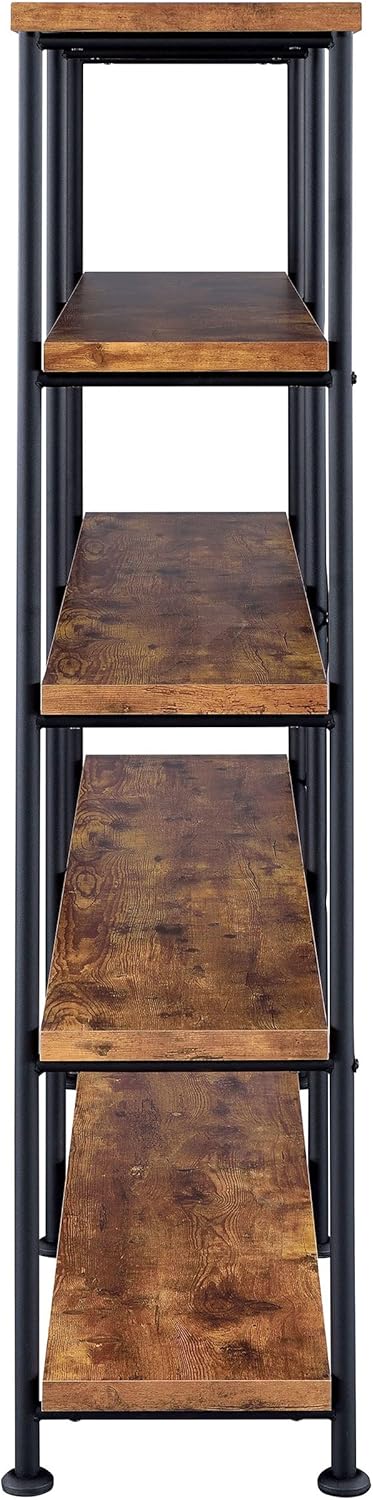 Coaster Analiese Rustic Industrial – Estantería doble de madera con 4 estantes y marco de metal negro, nuez moscada marrón