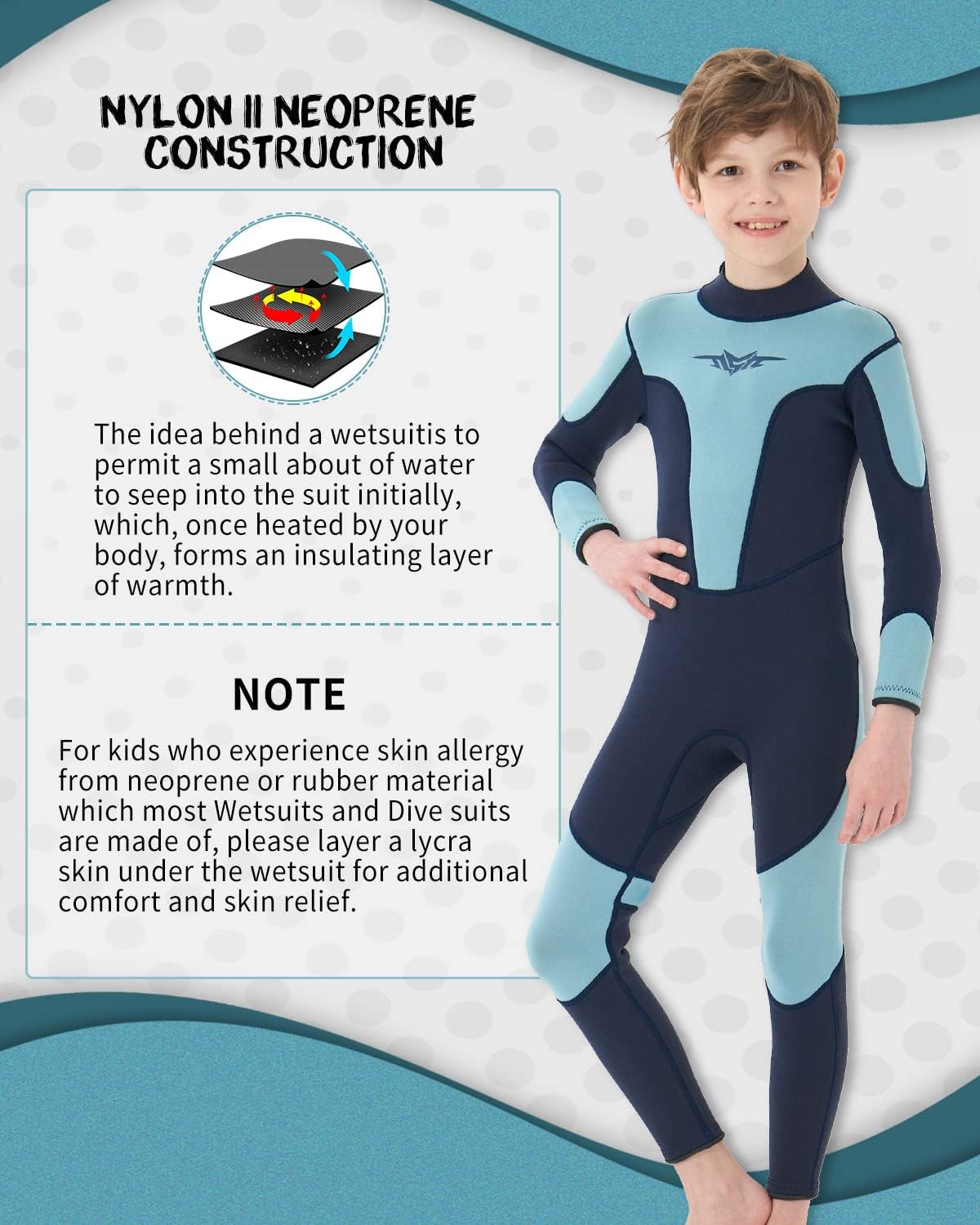 Seaskin Traje de neopreno para niños y niñas, trajes de baño térmicos con cremallera trasera de 0.118 in