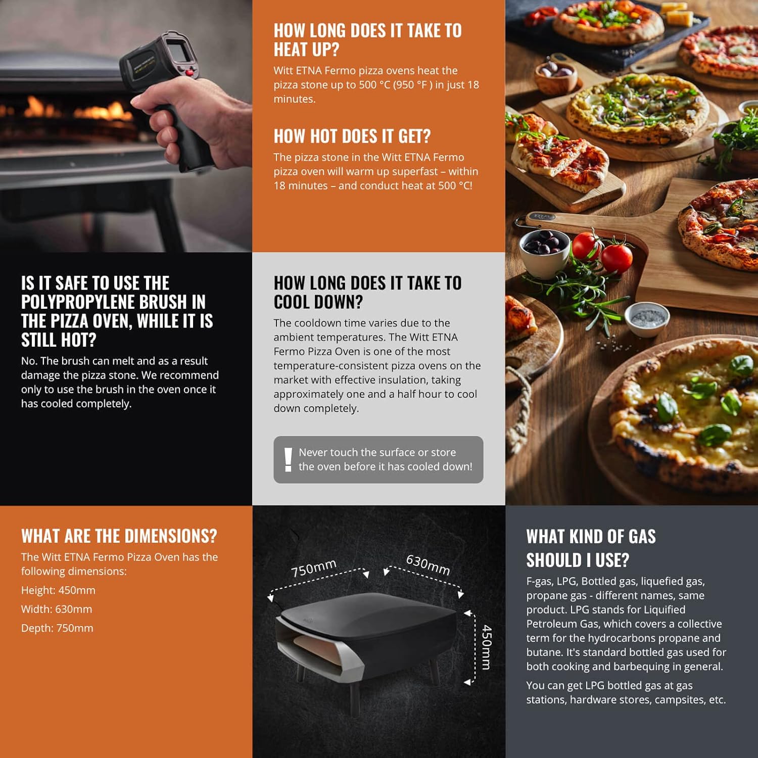 Horno de pizza Witt ETNA Fermo galardonado  Horno de pizza tradicional  Calentamiento rápido a 932.0 F, capacidad de 15.9 in, cocción de 60