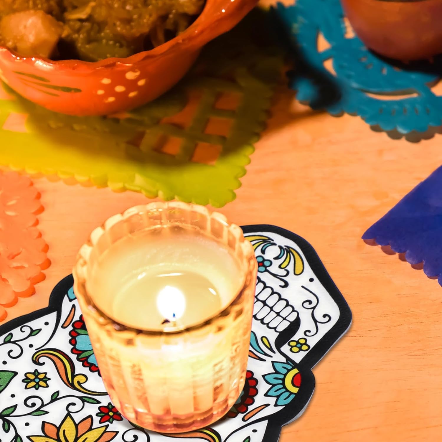 100 servilletas de Día de los Muertos, decoraciones de Día de los Muertos, servilletas de cóctel de flores de calavera de azúcar, servilletas de