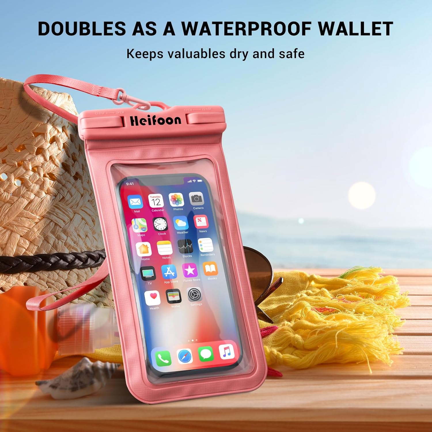 Heifoon Funda impermeable universal para teléfono celular con cordón para iPhone 15 14 13 12 Pro Max Xs Max XR X 8 7 6S Plus SE, Galaxy S22 S21 S20