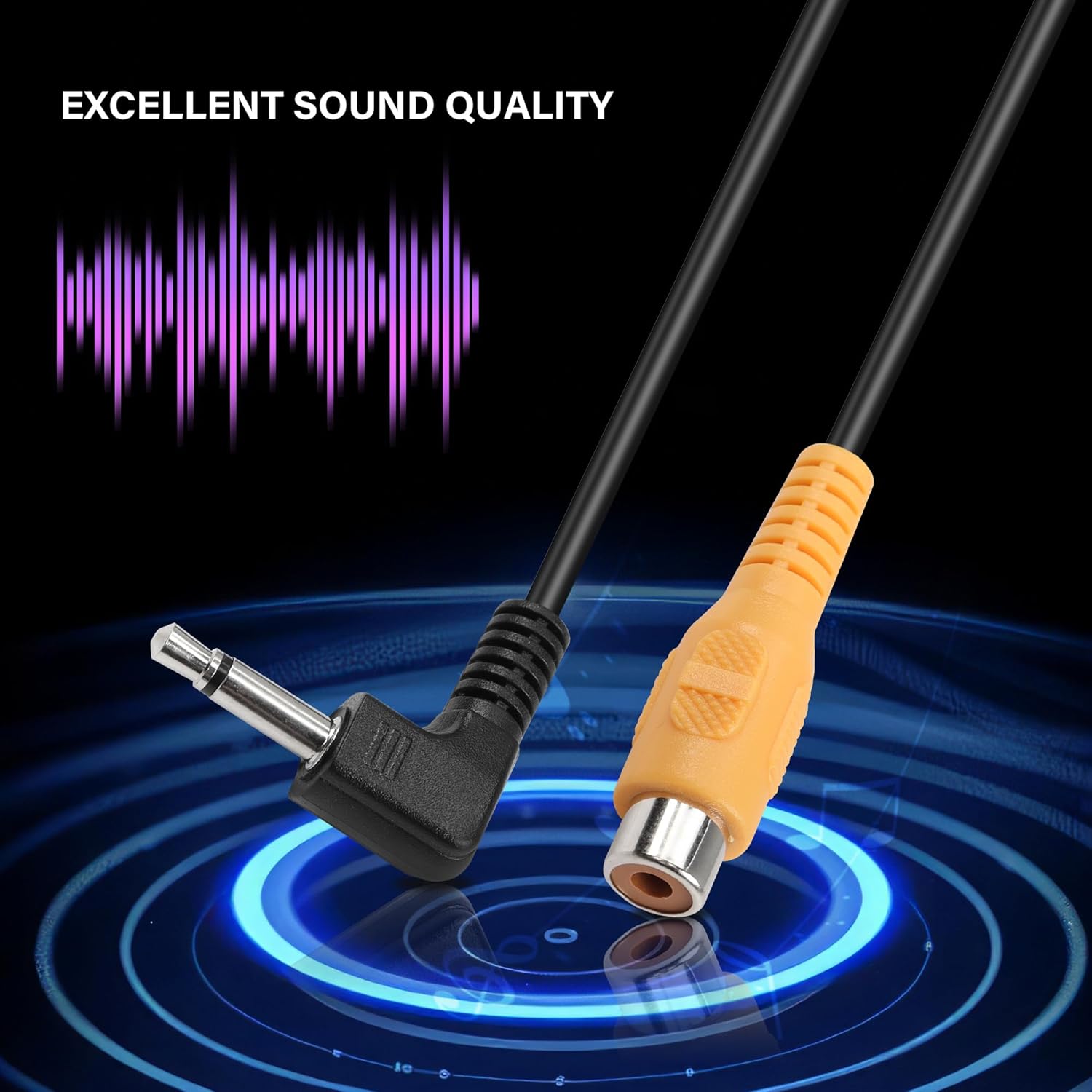 PNGKNYOCN Cable corto TS a RCA de 18 pulgadas, paquete de 2 conectores macho mono de 0.138 in en ángulo recto a RCA hembra adaptador de audio para