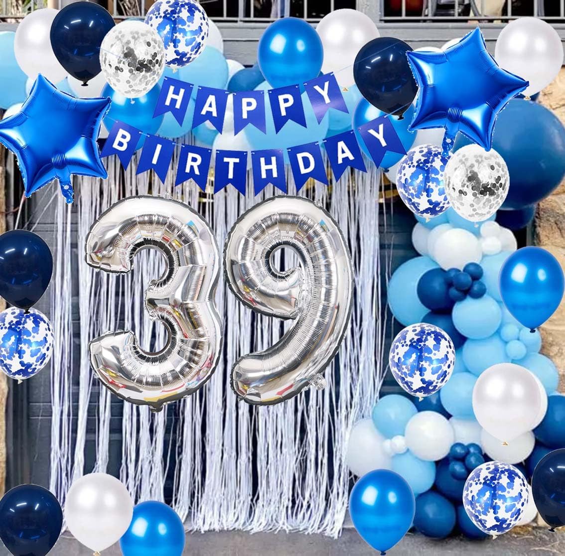 Decoración de fiesta de cumpleaños número 39, globos de látex de papel de aluminio con estrella de cumpleaños número 39, globos de látex de confeti