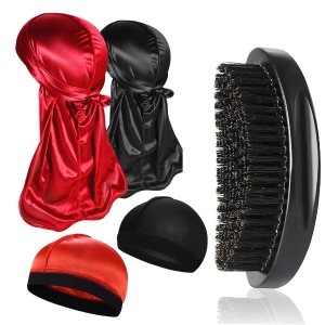 2 piezas Durag sedoso con tapa de onda elástica, cepillo ondulado para hombres y mujeres, kits de cepillos de ondas de cabello, gorras de compresión 2 piezas Durag sedoso con tapa de onda elástica, cepillo ondulado para hombres y mujeres, kits de cepillos de ondas de cabello, gorras de compresión
