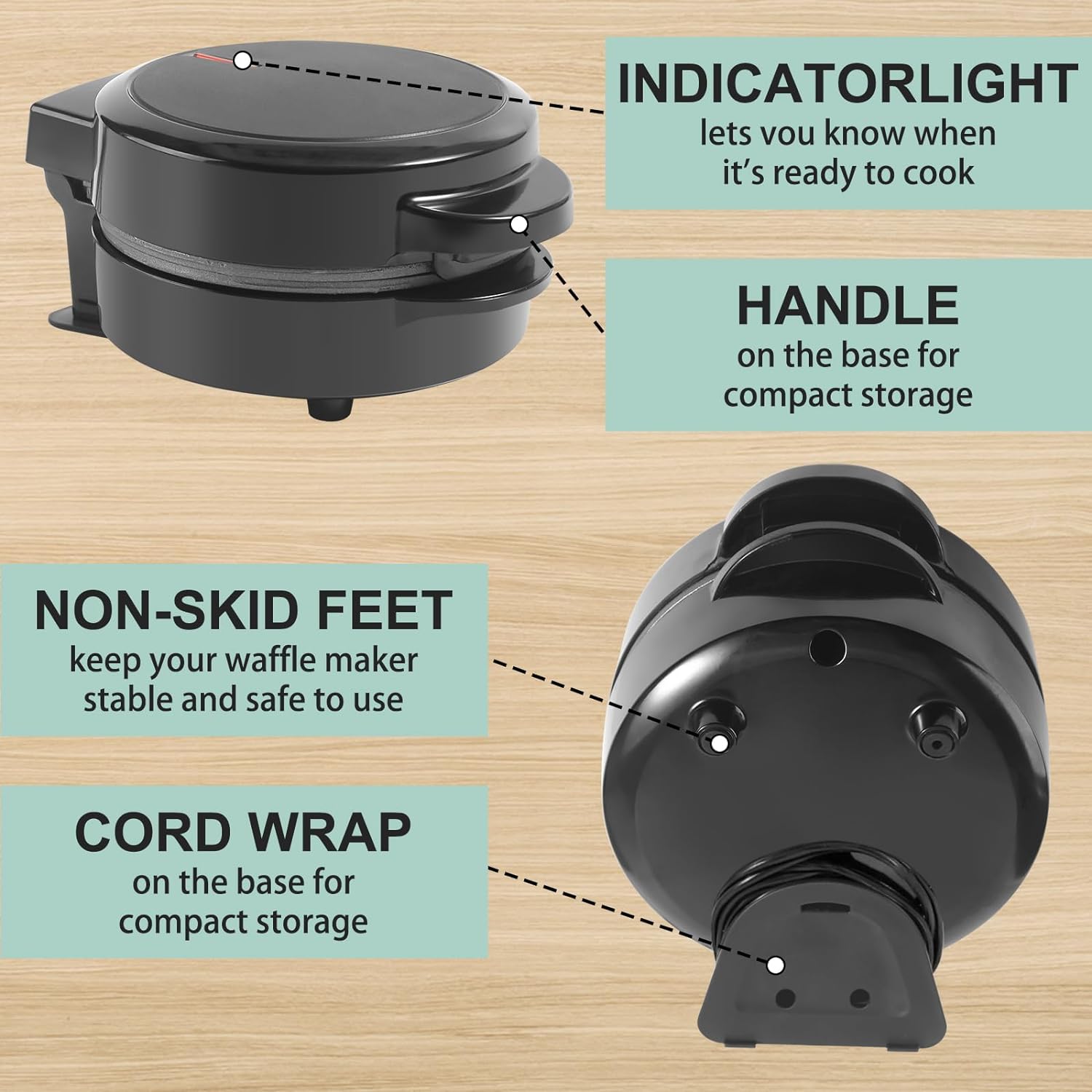 Mini waflera para hacer gofres, pequeñas planchas antiadherentes, gofres belgas para desayuno, mini waflera para hacer gofres en minutos, máquina