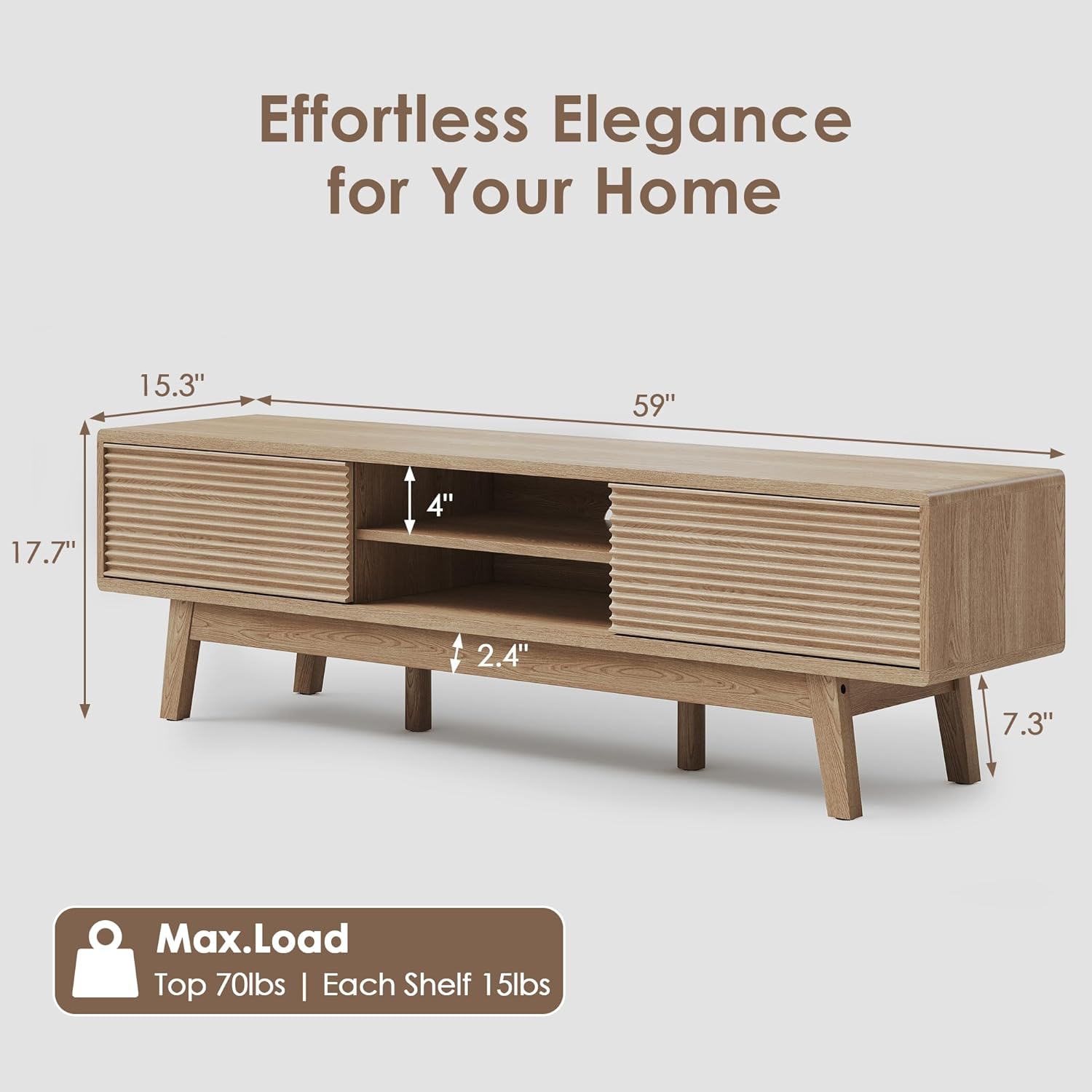 Buytime Consola de TV de madera moderna de mediados de siglo de 59 pulgadas, soporte de TV bohemio para TV de 556065 pulgadas, consola multimedia de