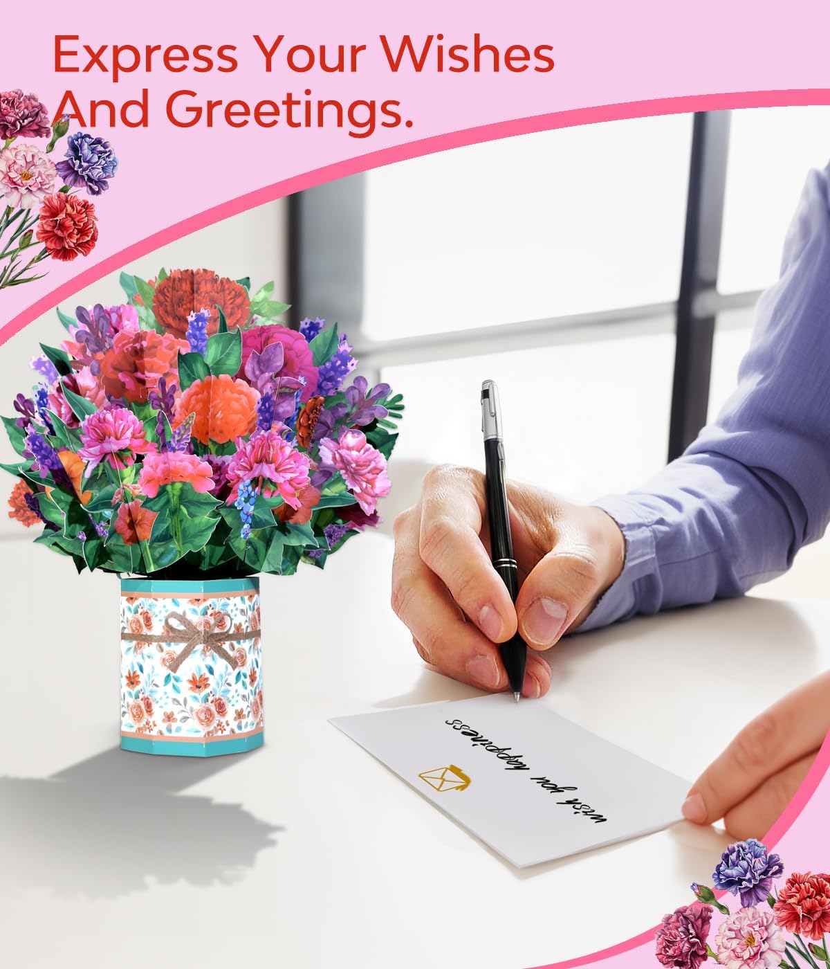 Magic Ants Forever Flower Bouquet – Tarjetas de felicitación de papel emergente 3D, juego de 2 diseños para apreciación diaria, cada tarjeta de