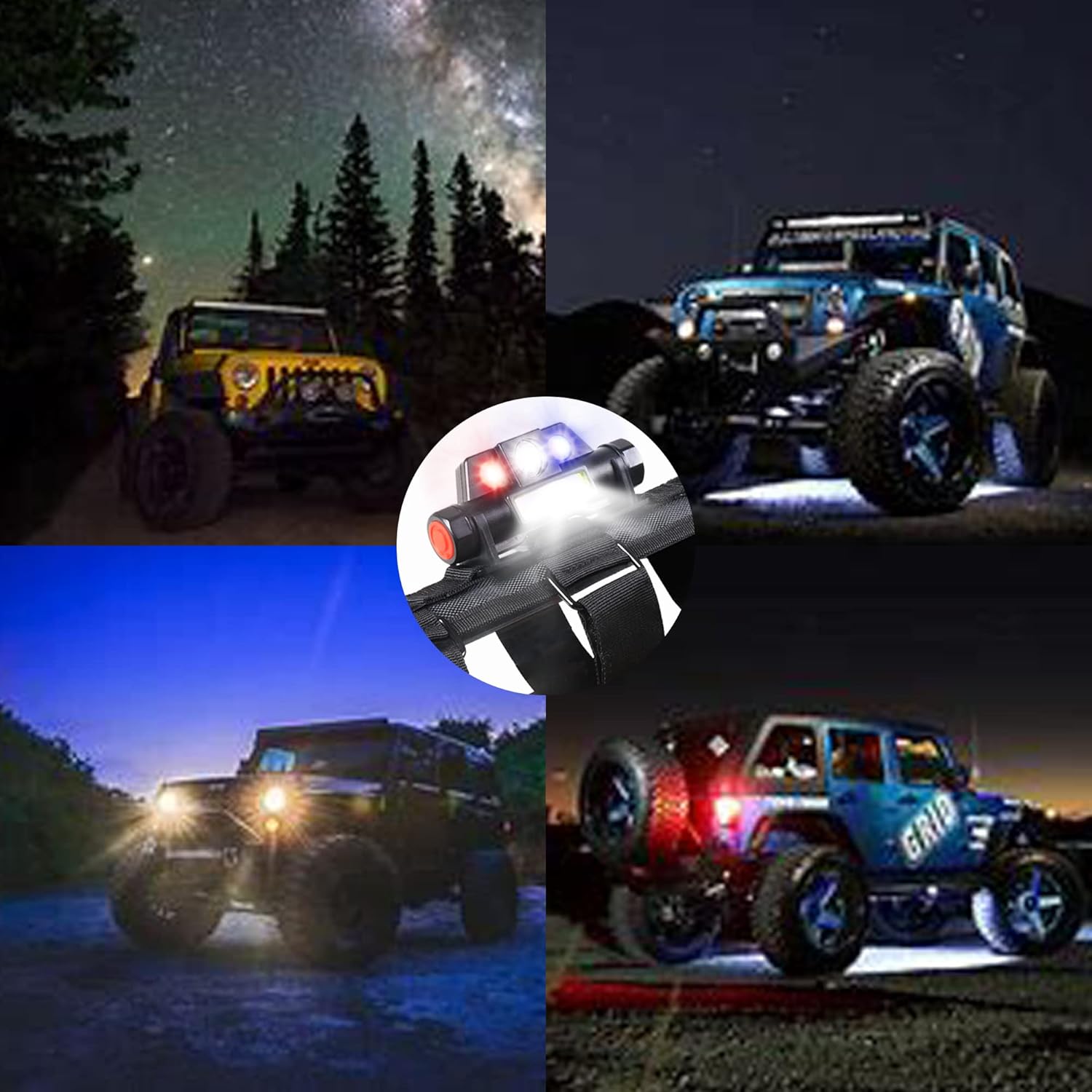 Sukemichi 2 asas de agarre de barra antivuelco con luz de cúpula para Jeep Wrangler CJ YJ TJ JK JL Gladiator JT, 3 modos (negro)