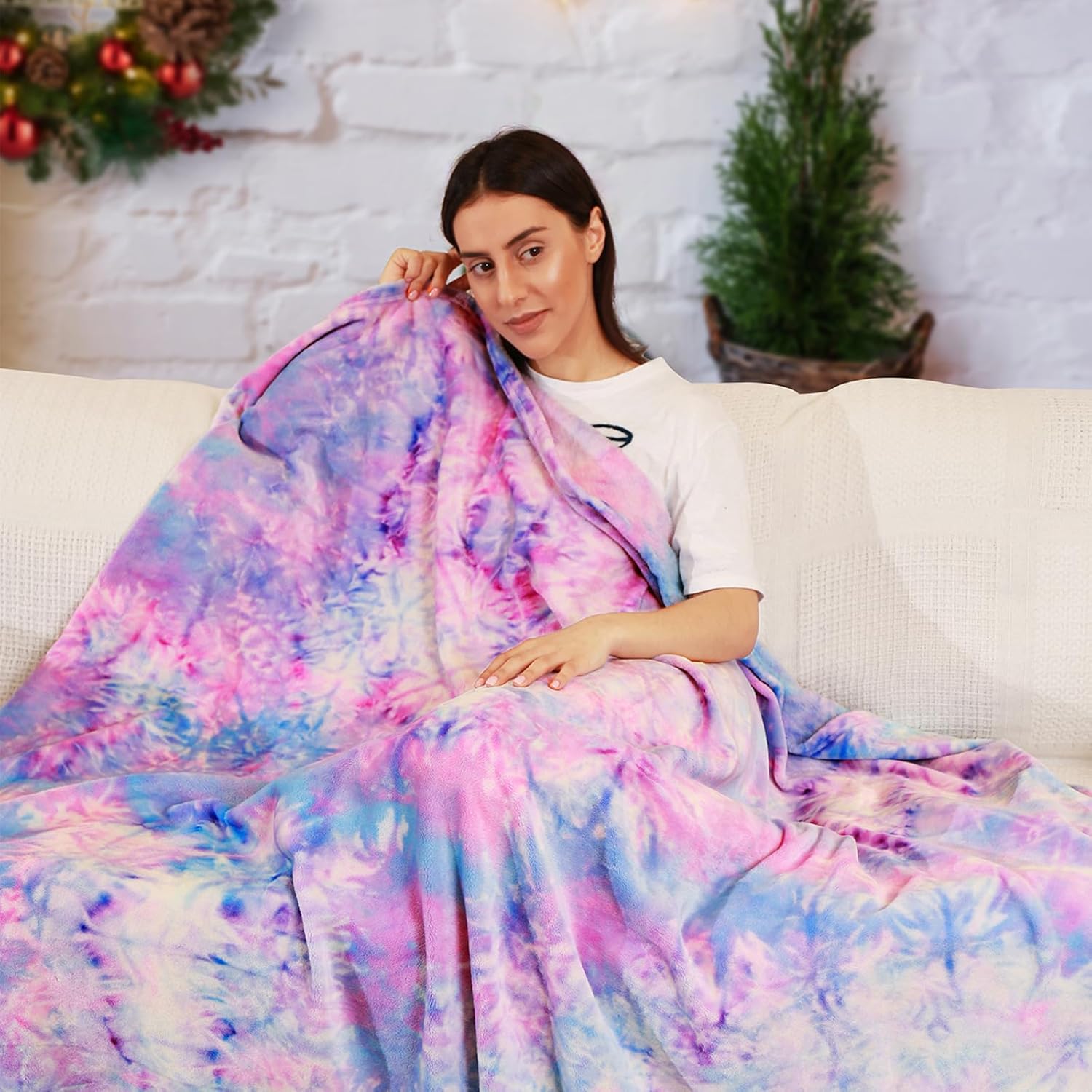 Elegear Manta para niñas con diseño de arcoíris, manta de franela única de teñido anudado, supersuave y bonita, decorativa, para el suelo, sofá,
