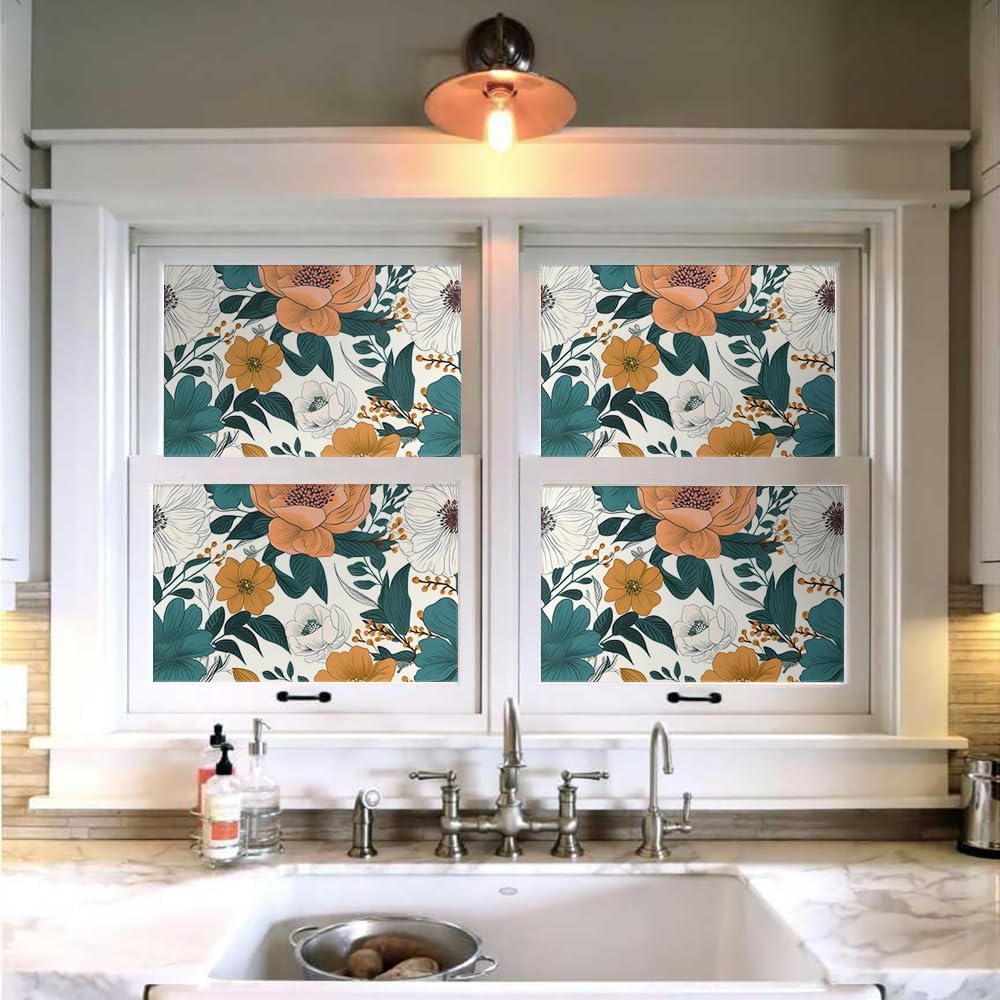 Papel tapiz autoadhesivo de 18 x 236 pulgadas, diseño floral de peonía azulnaranja, papel de contacto extraíble, fácil de despegar para cocina,