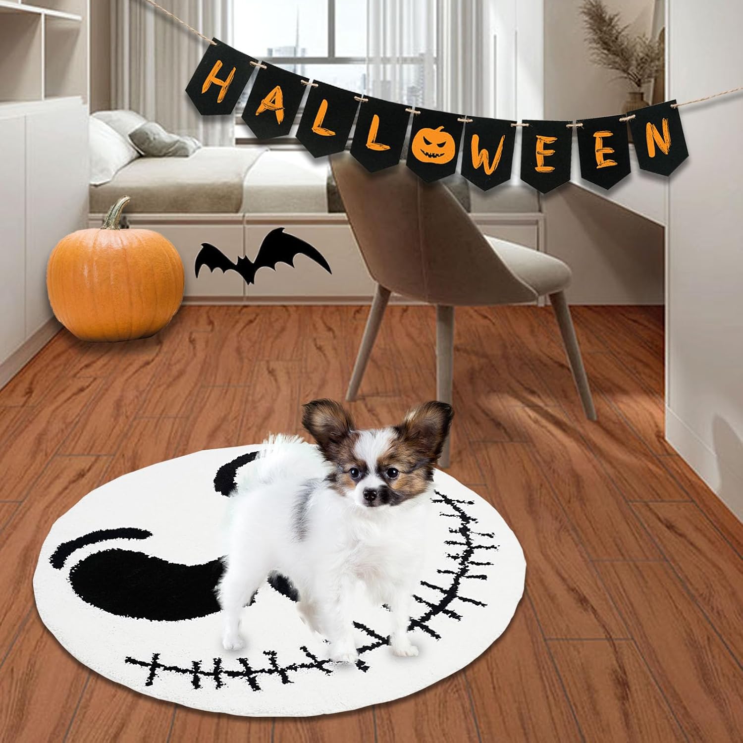 Alfombra de baño redonda de Halloween, 32 pulgadas, antideslizante, de caucho termoplástico, suave, absorbente, alfombra de baño de calavera peluda