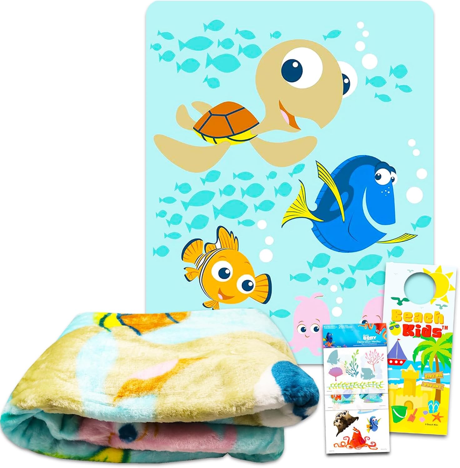 Finding Nemo Juego de manta de forro polar, paquete de manta de Finding Nemo de Disney con calcomanías adicionales y más para bebés, niños pequeños,