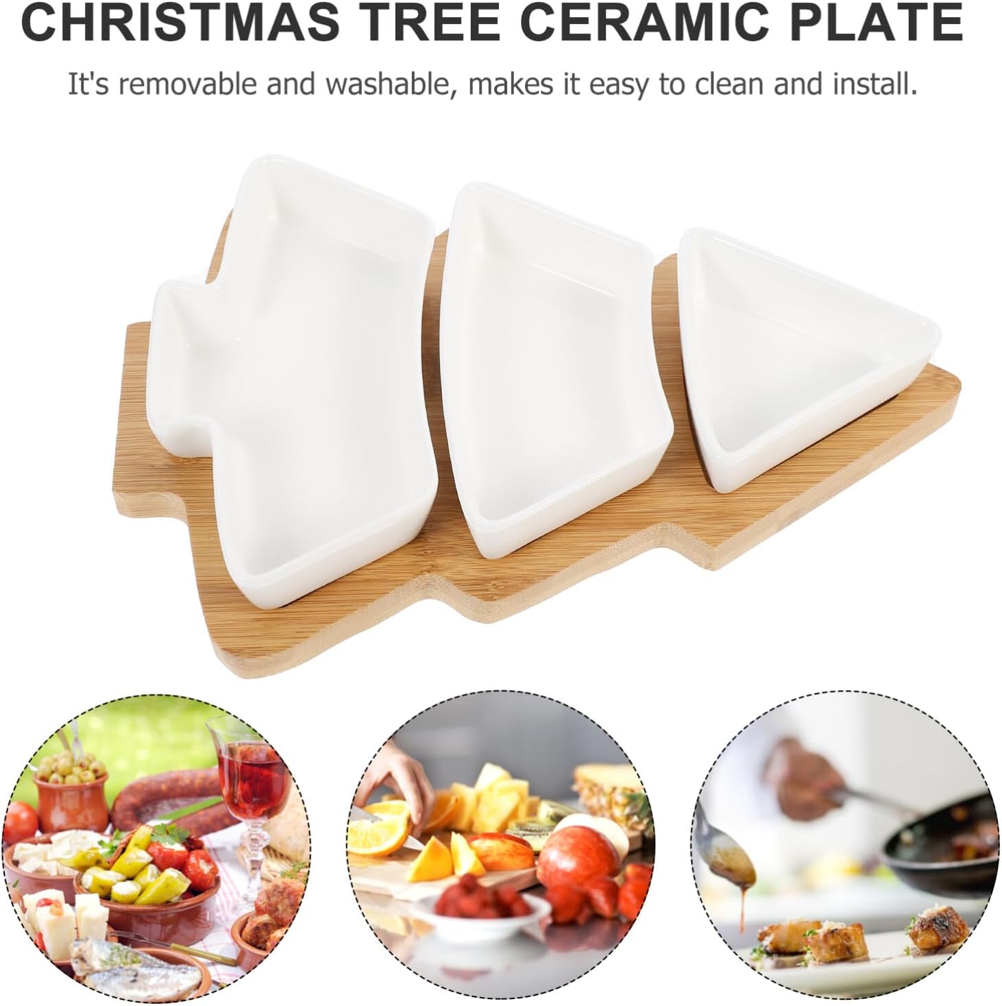 Angoily Bandeja de cerámica con forma de árbol de Navidad para entretenimiento, plato de servir alimentos con base para aperitivos, aperitivos,