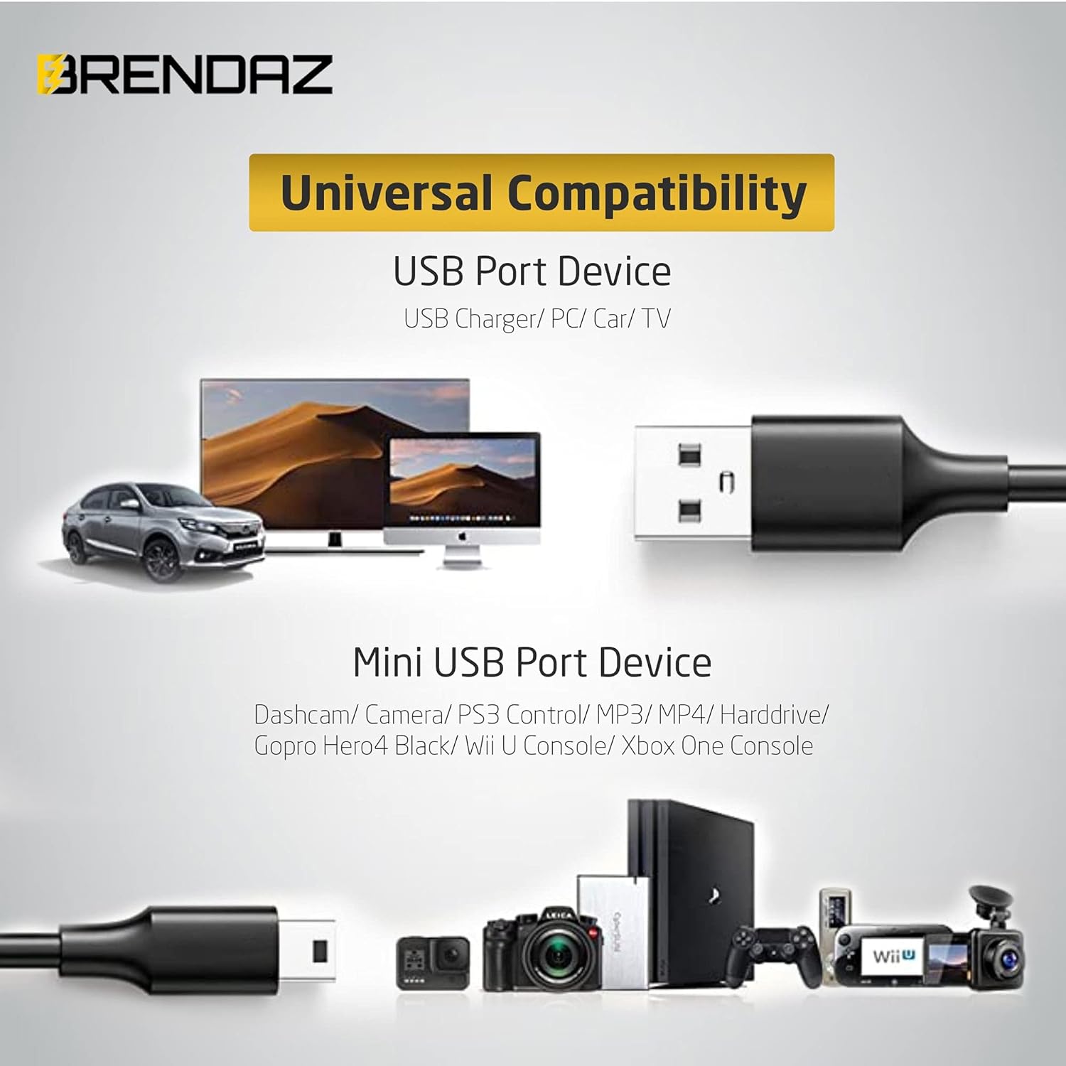 Cable mini USB a USB 2.0  Cable de carga rápida USB A a Mini B USB  Cable de carga de cámara compatible con GoPro HERO4 Hero3, Snowball iCE,