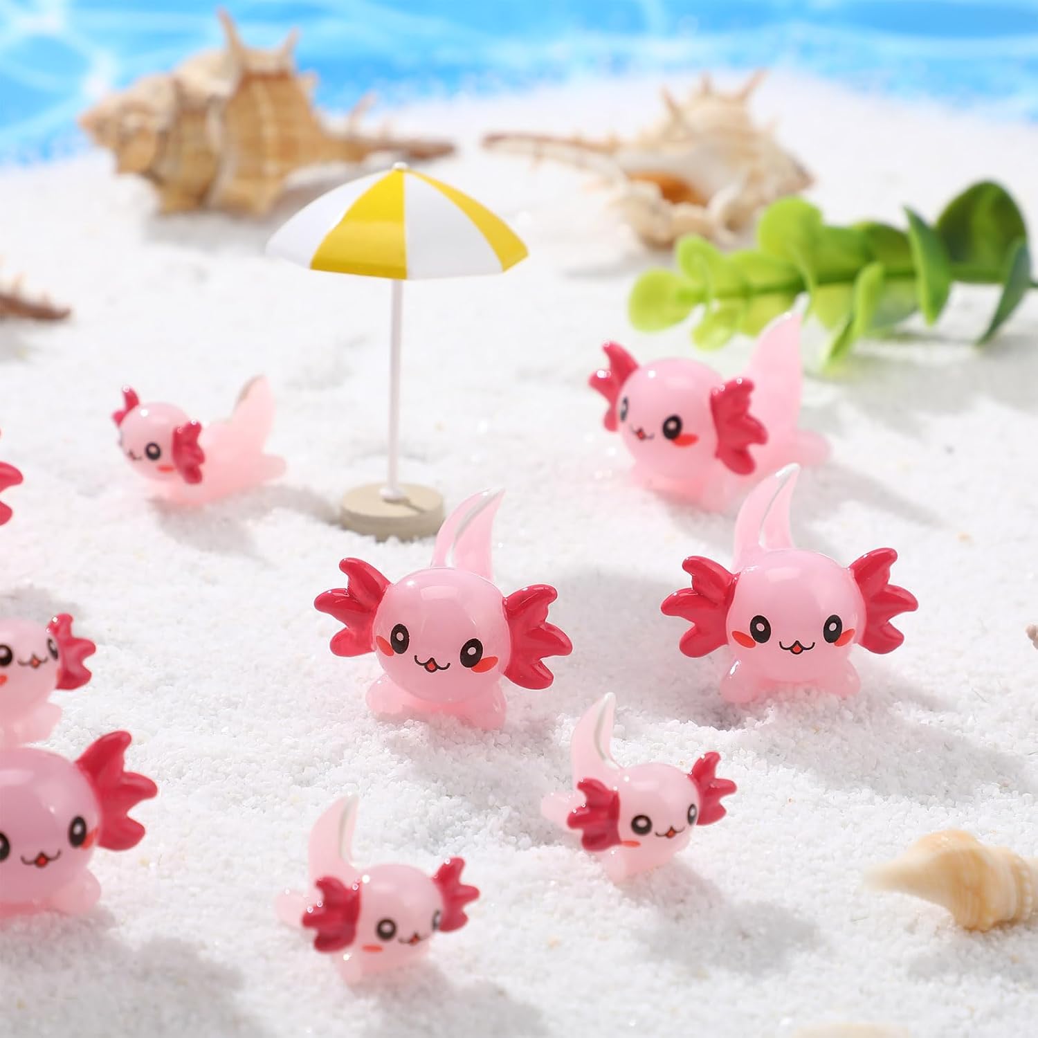 100 figuras miniatura de ajolote de resina rosa, figuras de animales pequeños, dijes de ajolote, micro adornos de paisaje para jardín, manualidades,