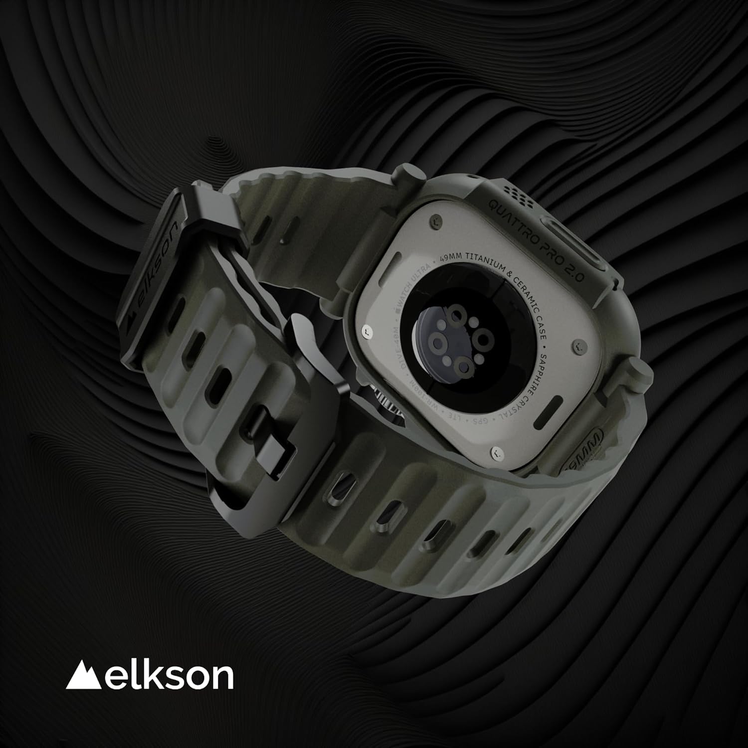 elkson Quattro Pro Series – Funda resistente para Apple Watch Ultra 2 1 Band de 1.732 pulgadas, protector de pantalla de vidrio templado, resistente