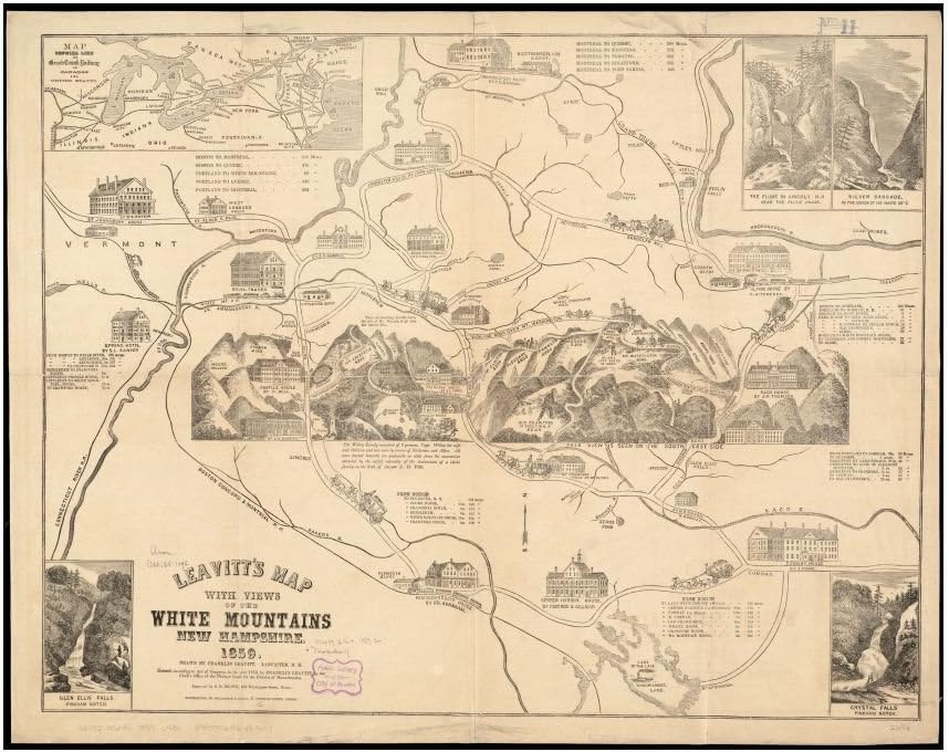 1859 Mapa New HampshireMontañas BlancasLeavitt’s con vistas de las montañas blancas, New HampshirReproducción de bellas artes antiguasListo para