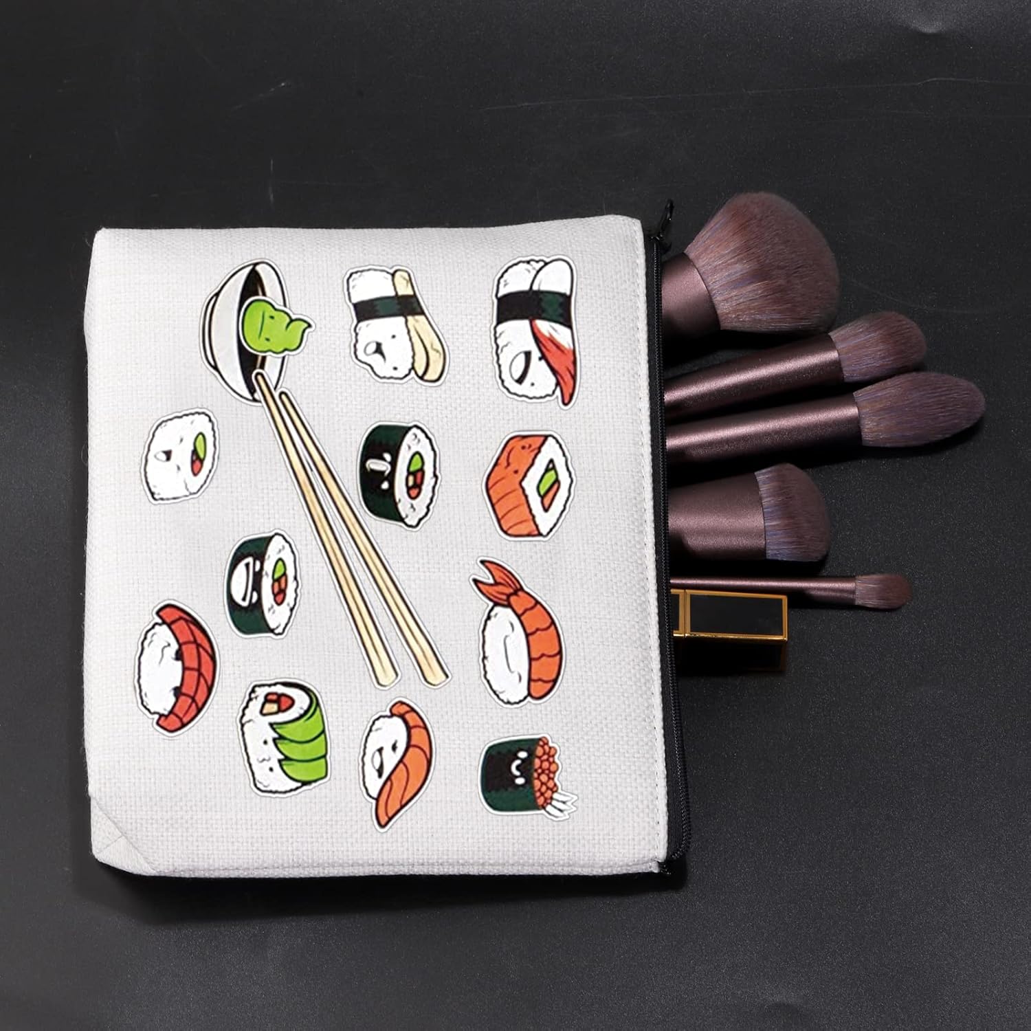 Bolsa de maquillaje divertida con patrón de sushi, regalo para amantes del sushi, bolsa de cosméticos japonesa para amantes de la comida regalo para