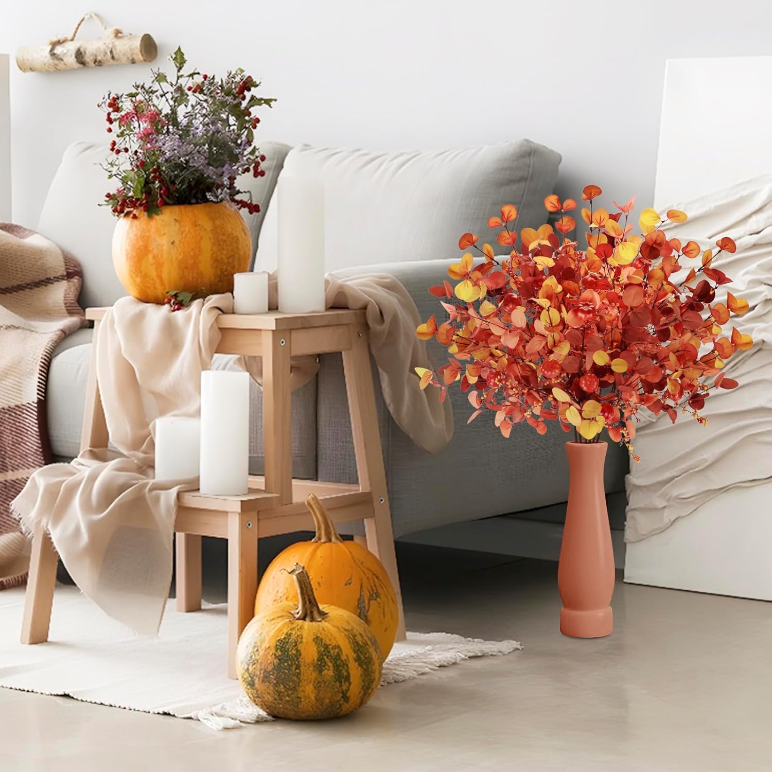 ultimatumX 6 tallos de otoño para jarrones, tallos artificiales de bayas de calabaza para otoño, decoración de interiores y exteriores, tallo de