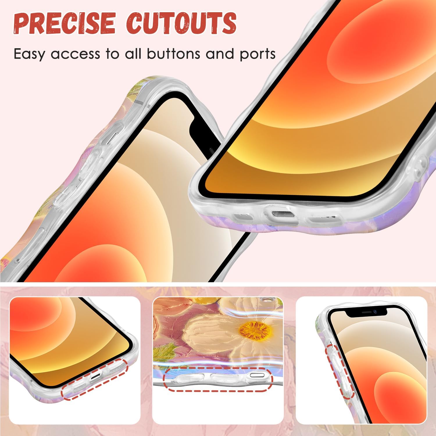 QLTYPRI Funda para iPhone 11, Colorido Láser Retro Pintura Al óleo Patrón De Flores Lindo Marco De Onda Rizada Exquisita Caja Del Teléfono Para