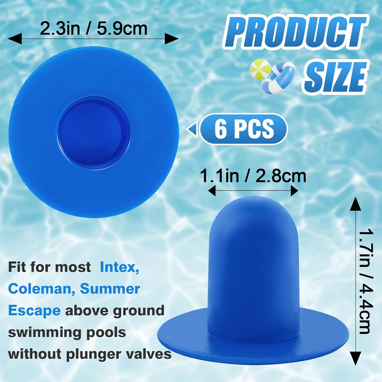 Tapones de piscina para piscina sobre el suelo, 6 tapones de tope de piscina, tapones de orificio de bomba de filtro de piscina, aptos para Intex