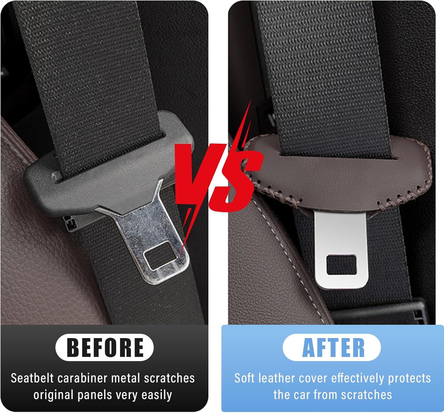 2 fundas para hebilla para cinturón de seguridad, de cuero antiarañazos, funda de clip silenciador para cinturón de seguridad, protector de hebilla