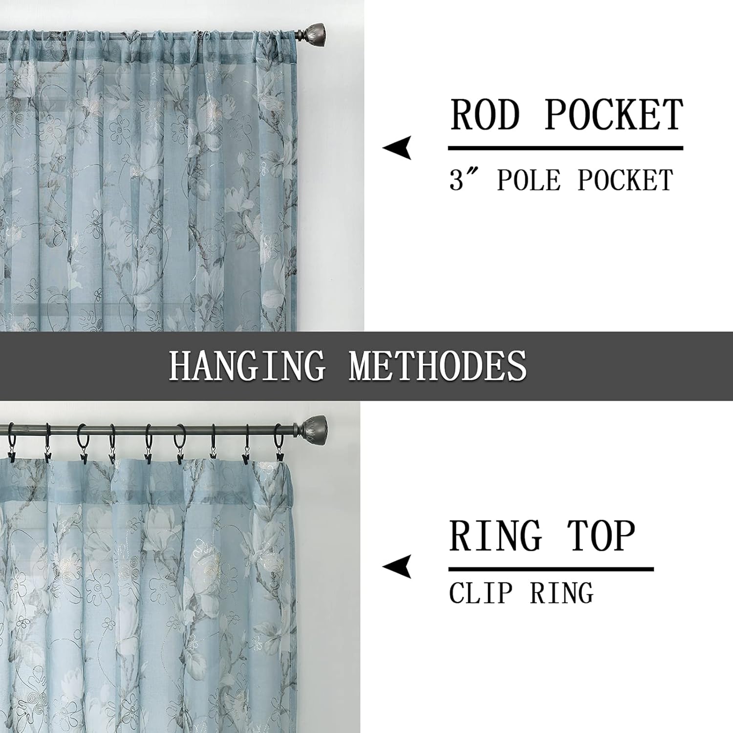 Tollpiz – Cortinas de gasa con estampado de flores y bordado de enredadera, con bolsa para barra, cortinas Voile para ventana, para sala de estar,