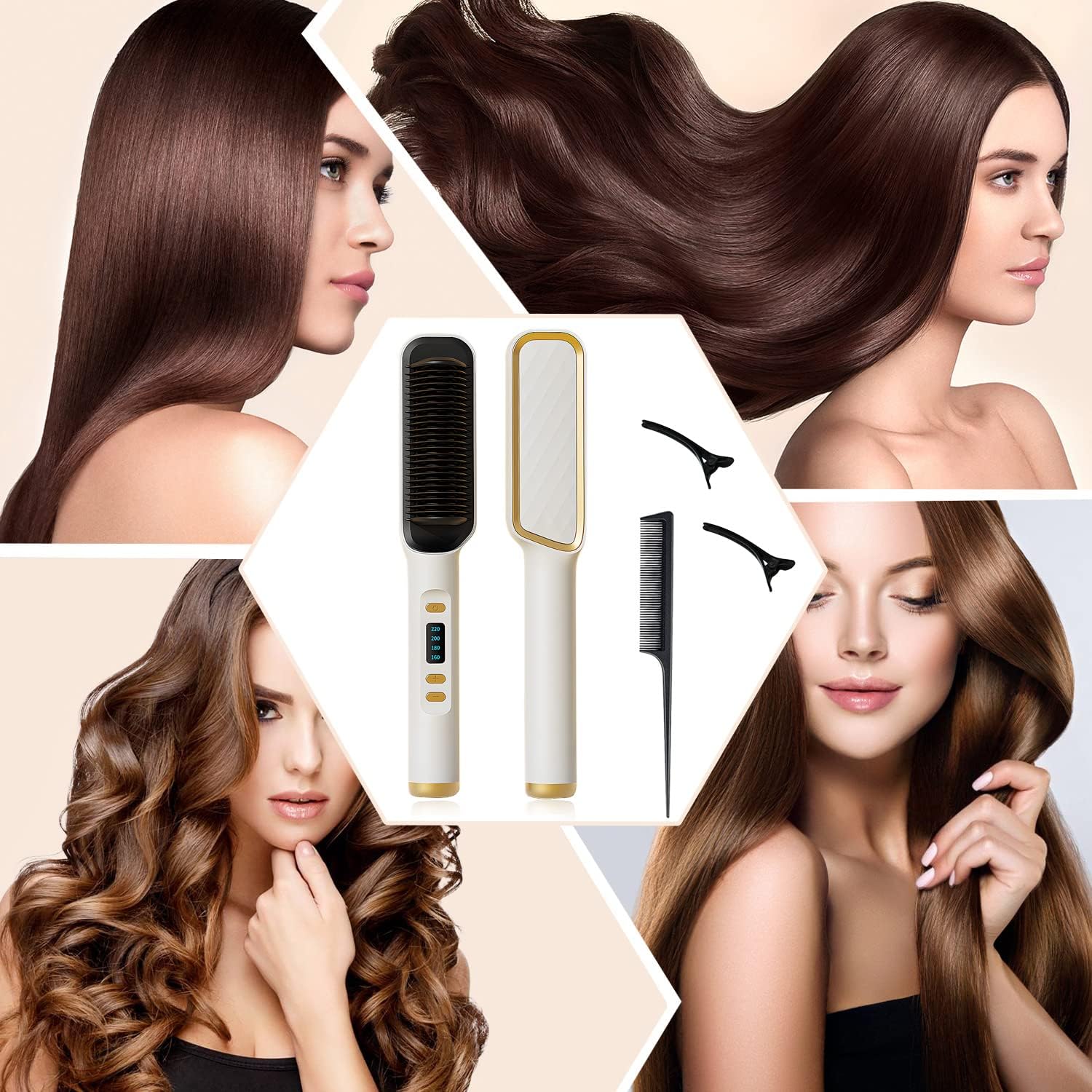 Peine alisador de pelo de iones negativos, calentamiento rápido, antiquemaduras, peine profesional para alisar el cabello, salón de viaje en casa,