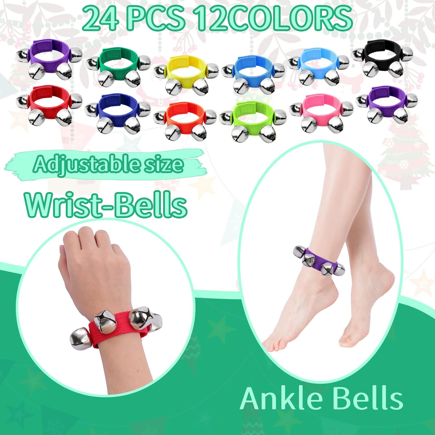 24 pulseras de cascabel, 12 colores, campanas de muñeca, campanas de tobillo, pulseras de muñequera, instrumentos rítmicos, percusión, recuerdos de